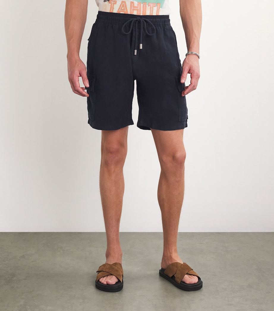 Linen Cargo-Pockets Baie Shorts 390 NAVY Image 3