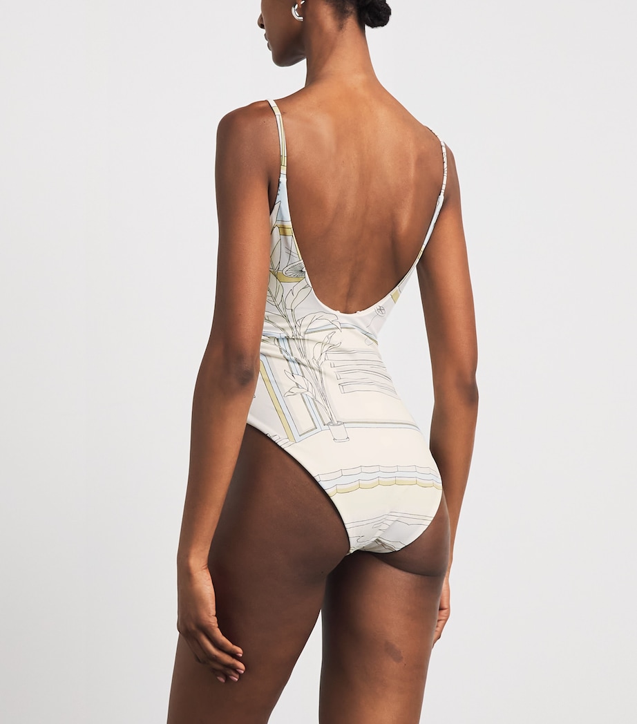 Tory Burch Womens Printed Low-Back Swimsuit The Pool Beige Image 3