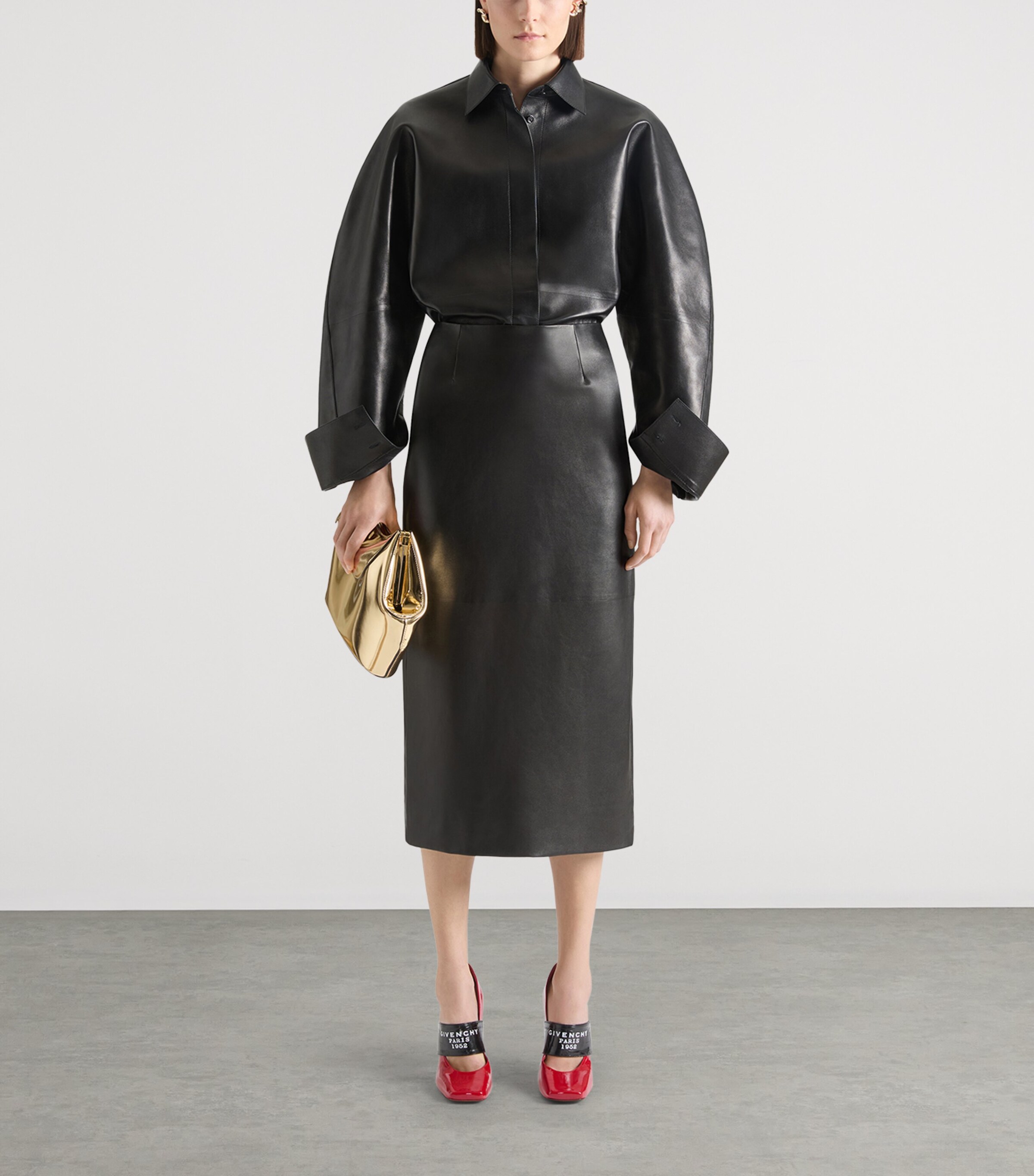 Lambskin Pencil Skirt BLACK Image 2