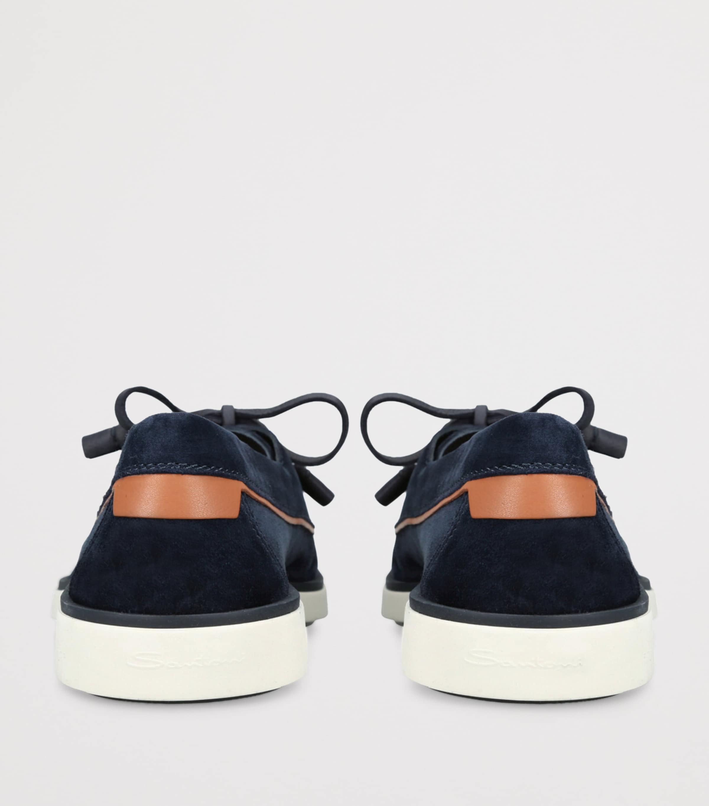 Santoni Suede Detroit Boat Shoes Navy Image 2