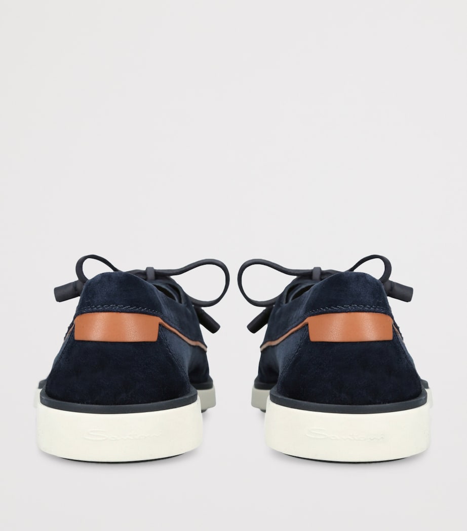 Santoni Suede Detroit Boat Shoes Navy Image 2