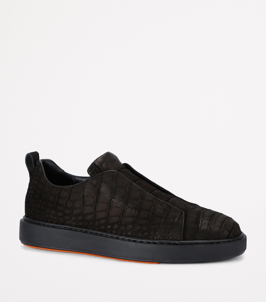 Crocodile Leather Clean Icon Sneakers BLACK Image 3