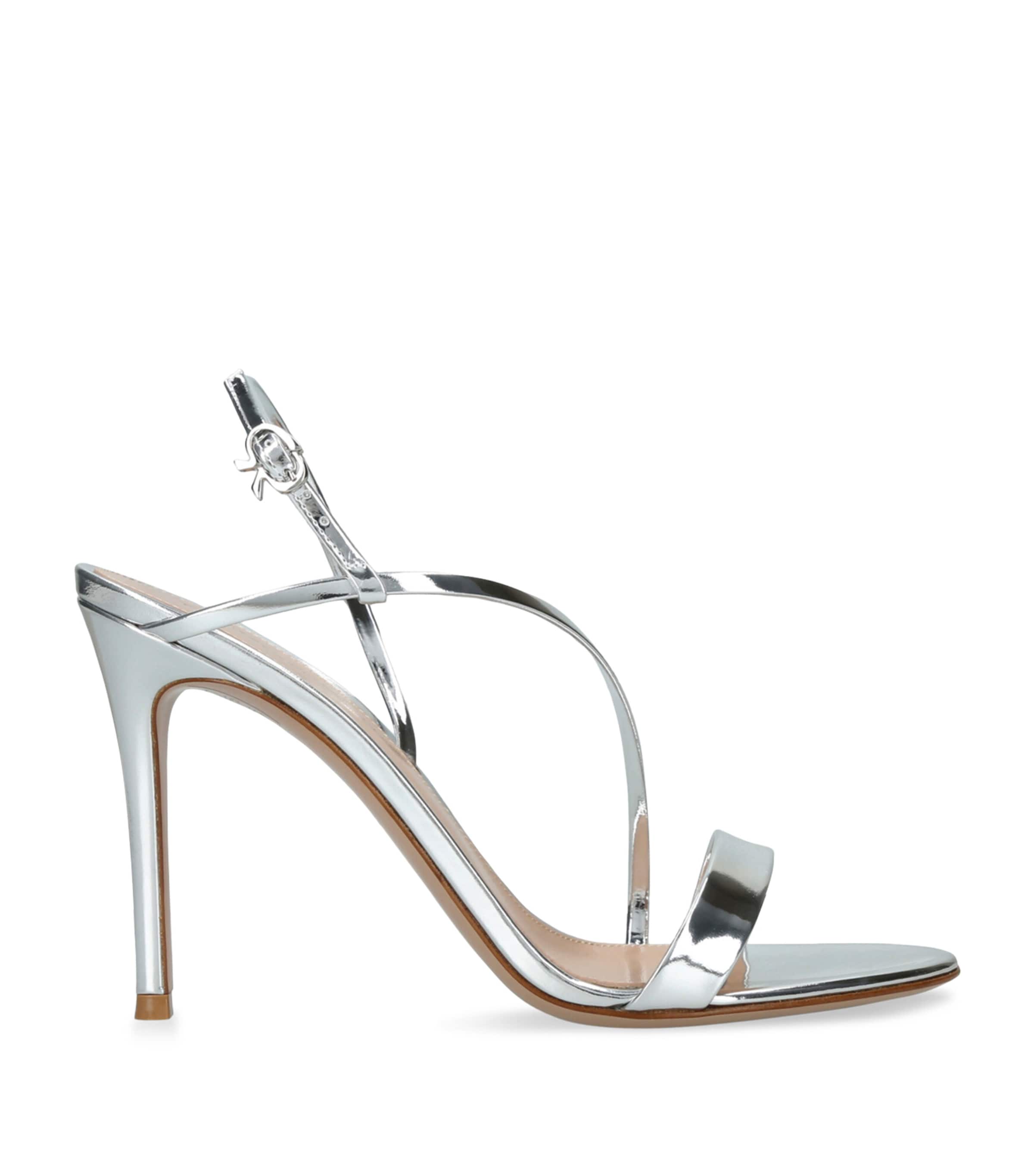 Gianvito Rossi Metallic Leather Manhattan Heeled Sandals 95 Silver