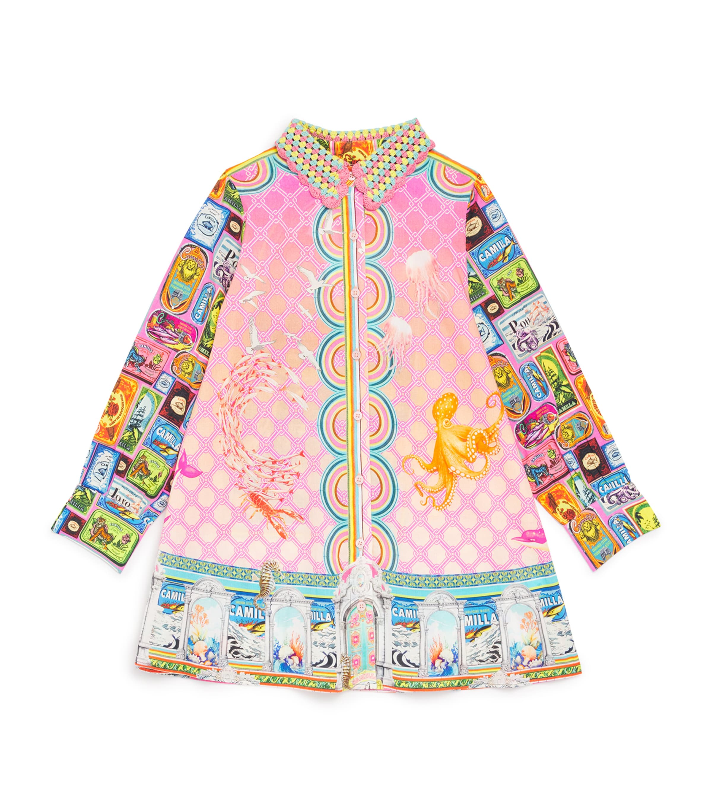 Camilla Cotton Salty Splendour Shirt Dress In Pink