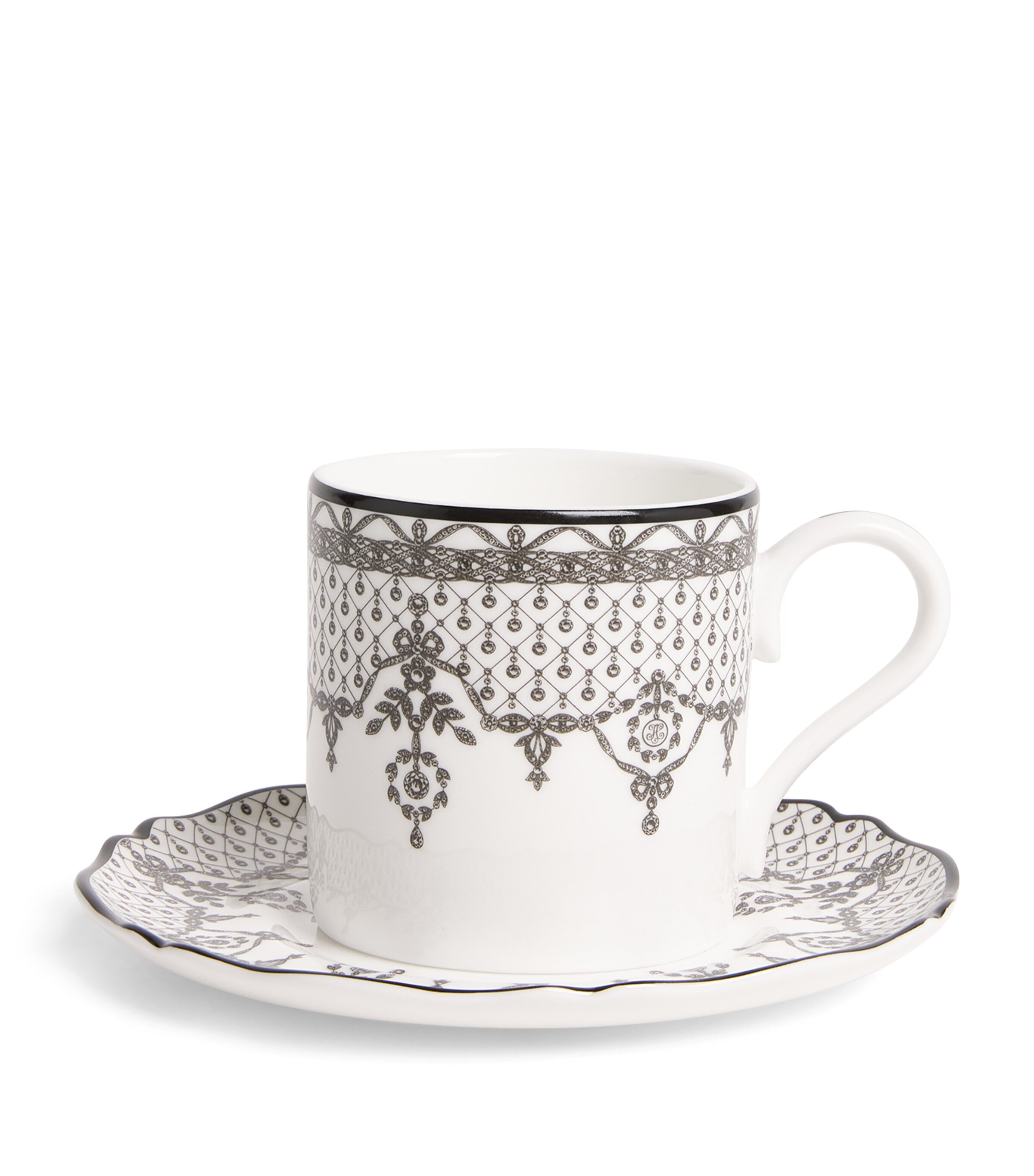 Harrods Bone China Archive Lace Espresso Cup and Saucer White Image 1