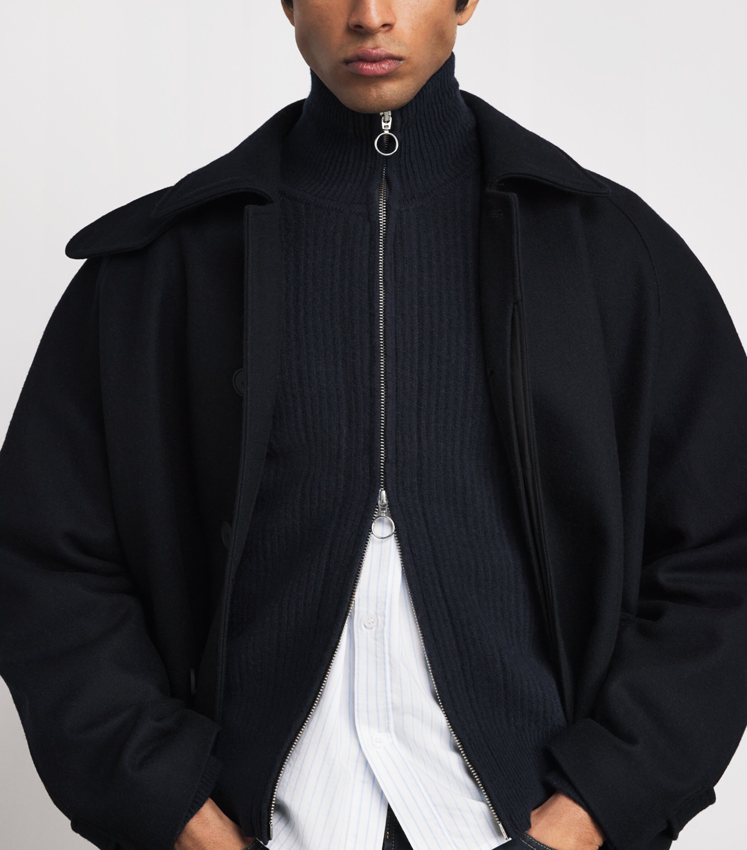 Merino Wool Kilbridge Cardigan NAVY/BROWN Image 6