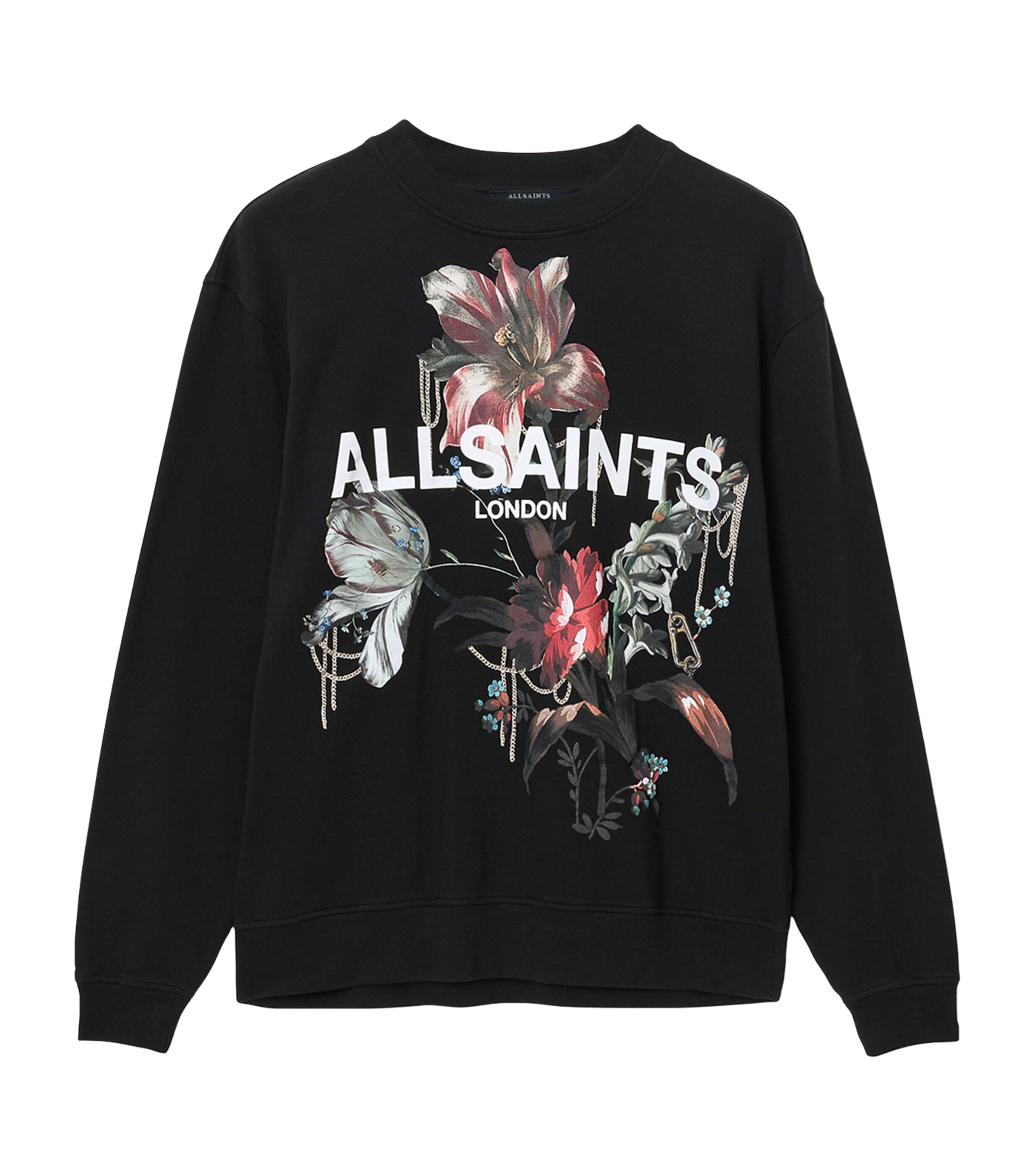 AllSaints Womens Cotton Floral Logo Etta Sweatshirt Black Image 1