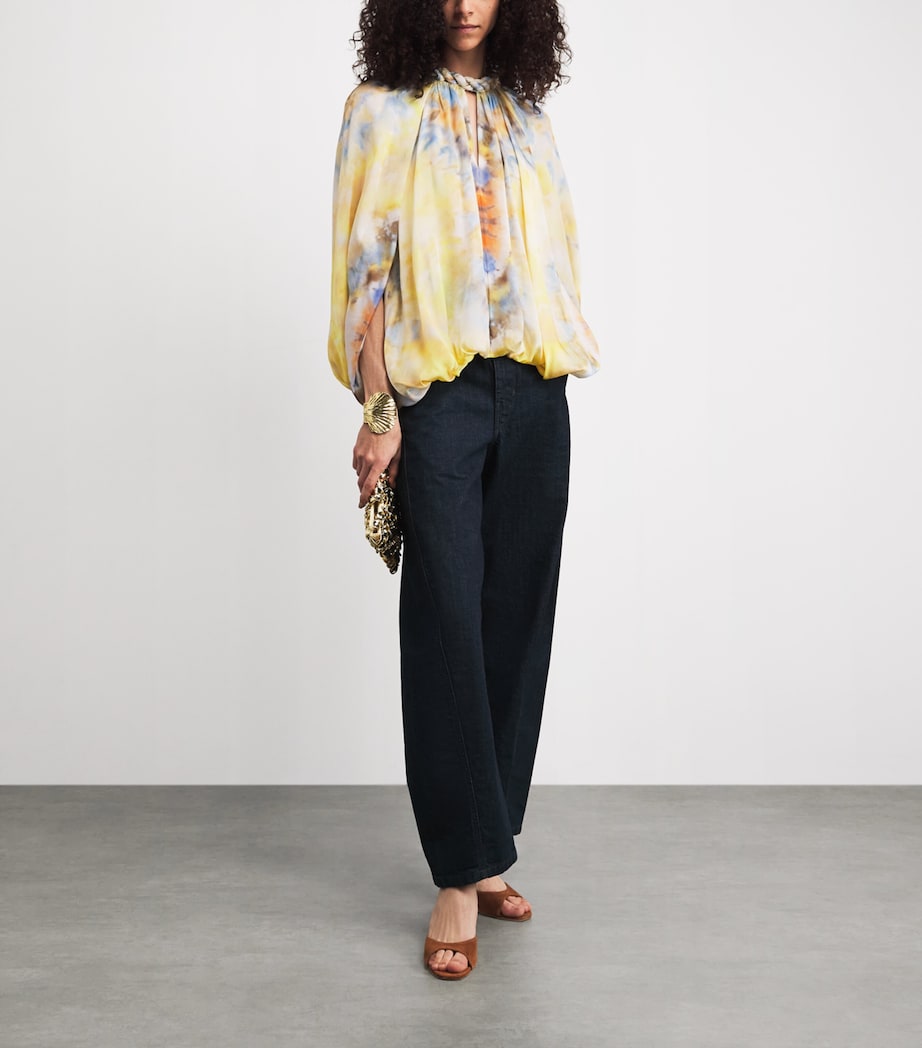 Zimmermann Womens Silk Printed Alchemy Twisted Blouse Citrus Tie Dye Image 2