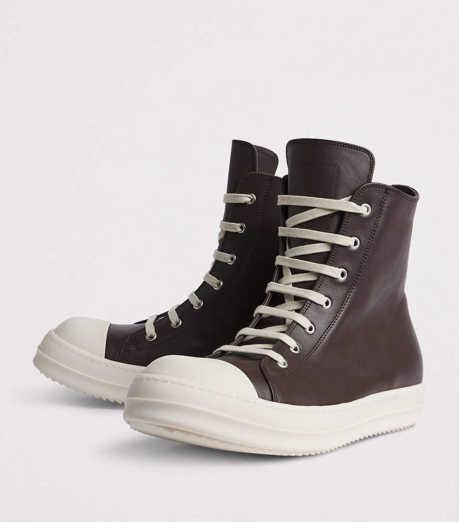 Rick Owens Leather Classic High-Top Sneakers Dark Brown Image 3