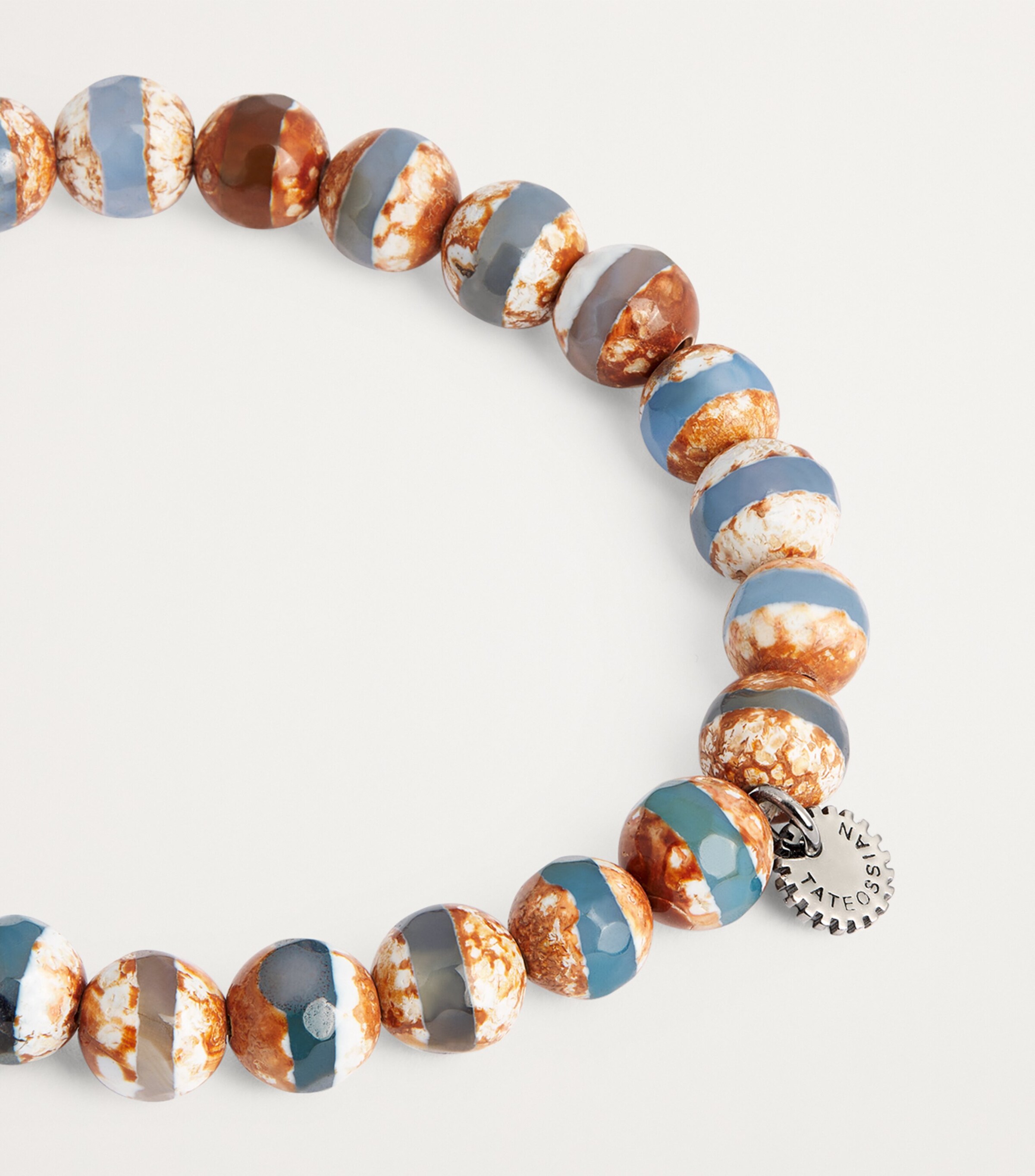Tateossian Botswana Agate and Rhodium-Plated Silver Worry Beads Bracelet Orange Image 5