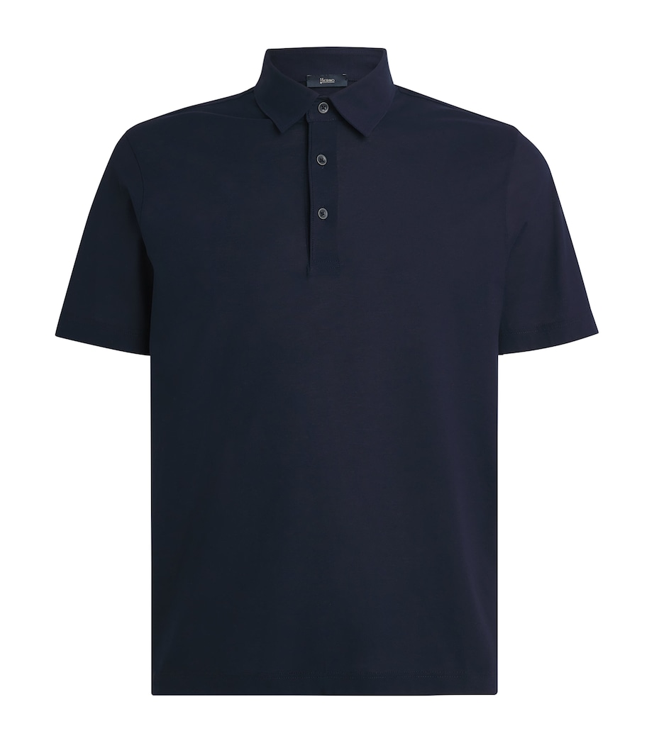 Herno Mens Cotton Jersey Crepe Polo Shirt Blu Navy Image 1