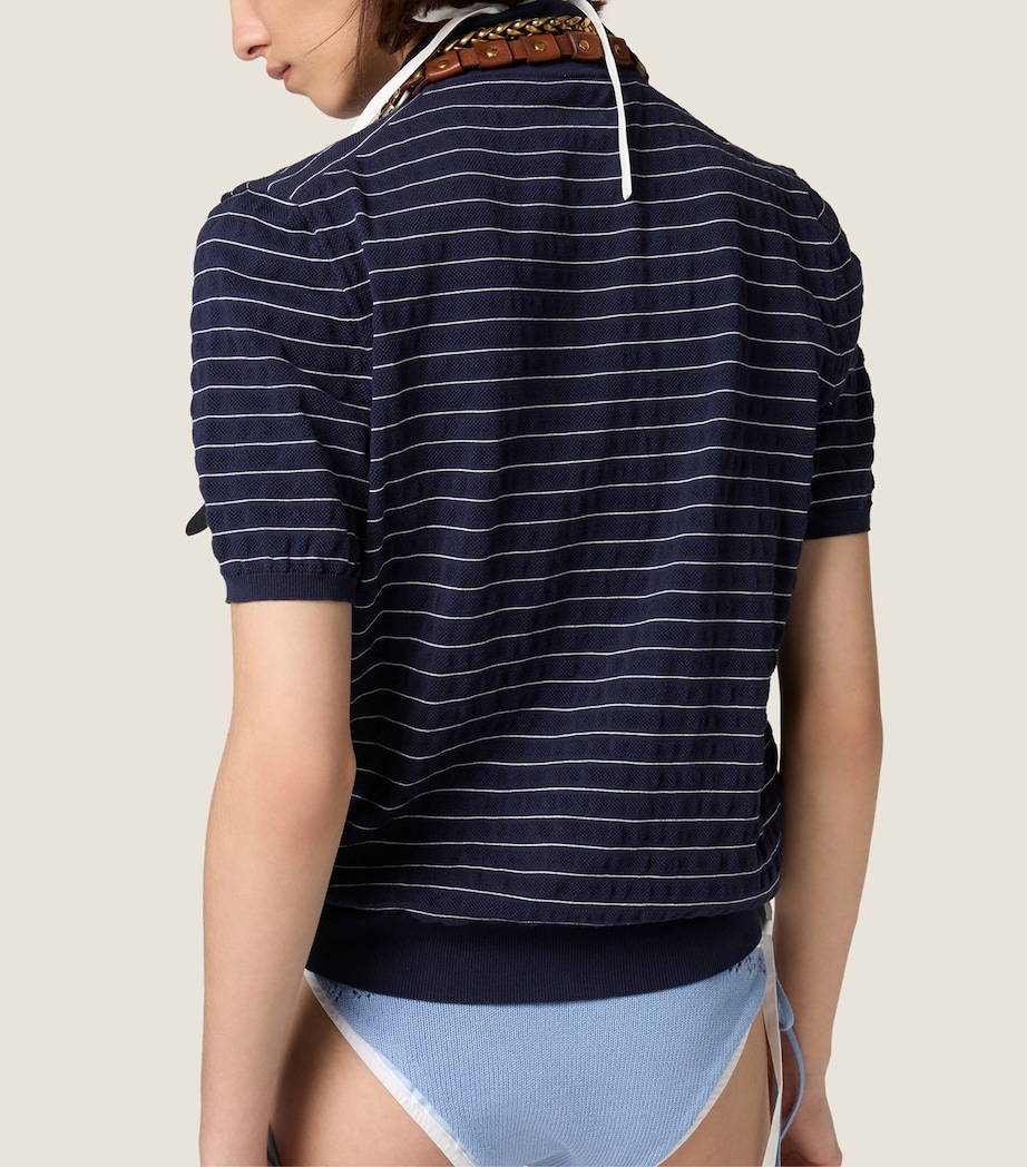 Miu Miu Womens Cotton Stripe Polo Sweater Blue Image 3