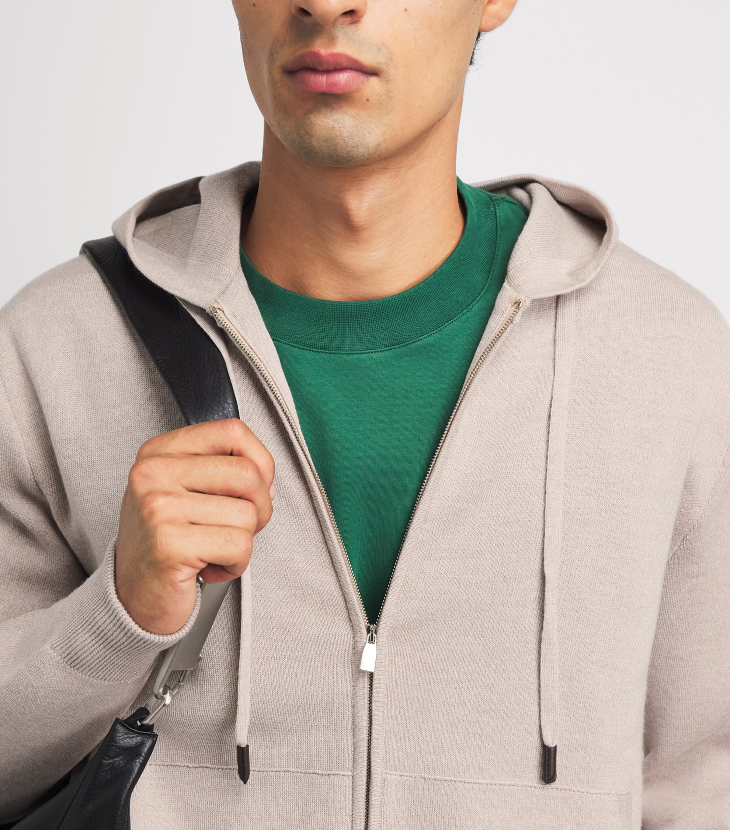 Jacob Cohën Mens Wool-Silk Knitted Zip-Up Hoodie Melange Beige Image 3