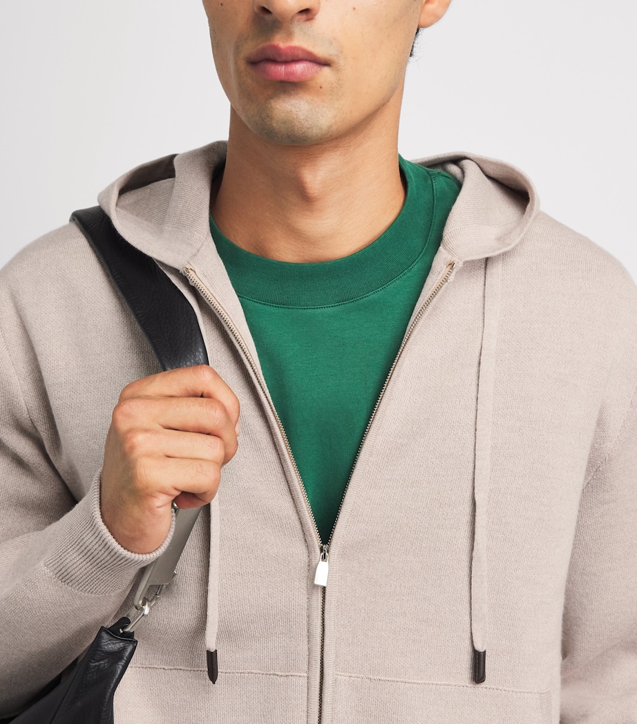 Jacob Cohën Mens Wool-Silk Knitted Zip-Up Hoodie Melange Beige Image 3