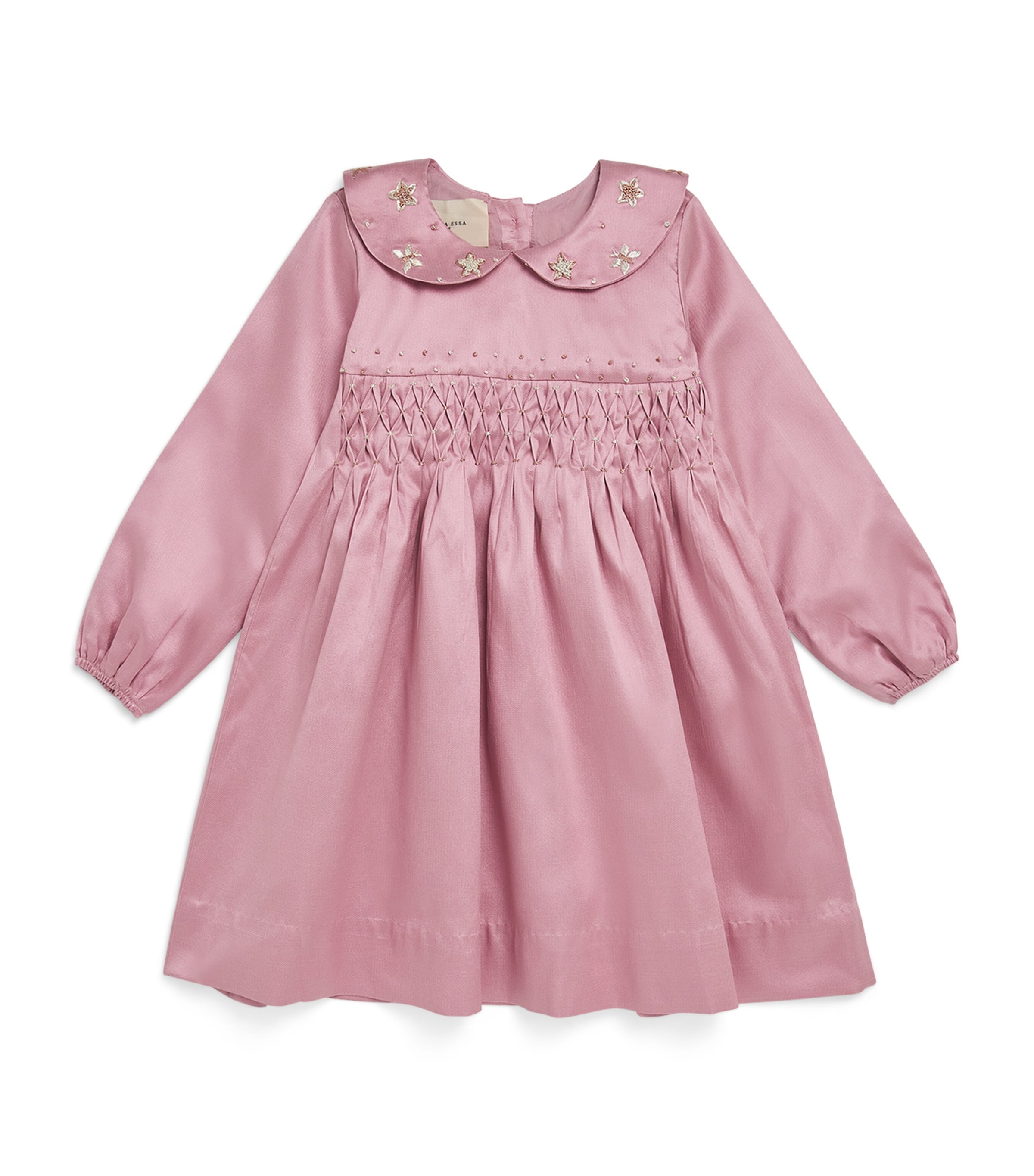 Shop Shatha Essa Satin Embellished Smocked Dress In Pink