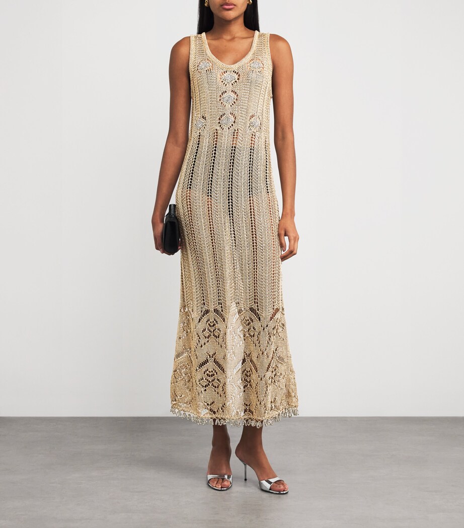 Rabanne Gold Crochet Embellished Maxi Dress | Harrods AE Rabanne Gold Crochet Embellished Maxi Dress | Harrods AE