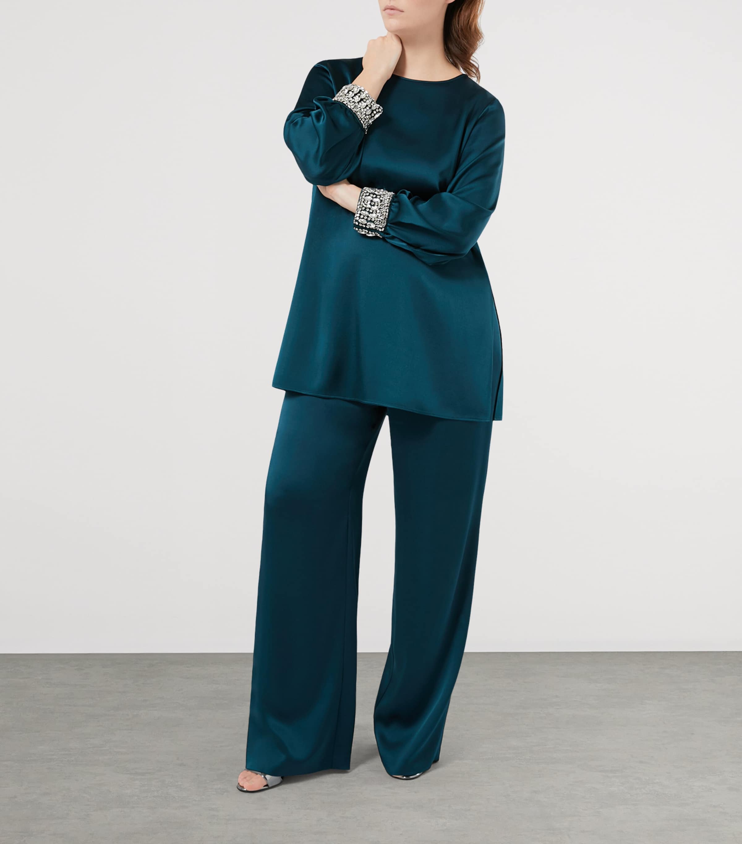 Satin Embellished Liguria Blouse EMERALD Image 4