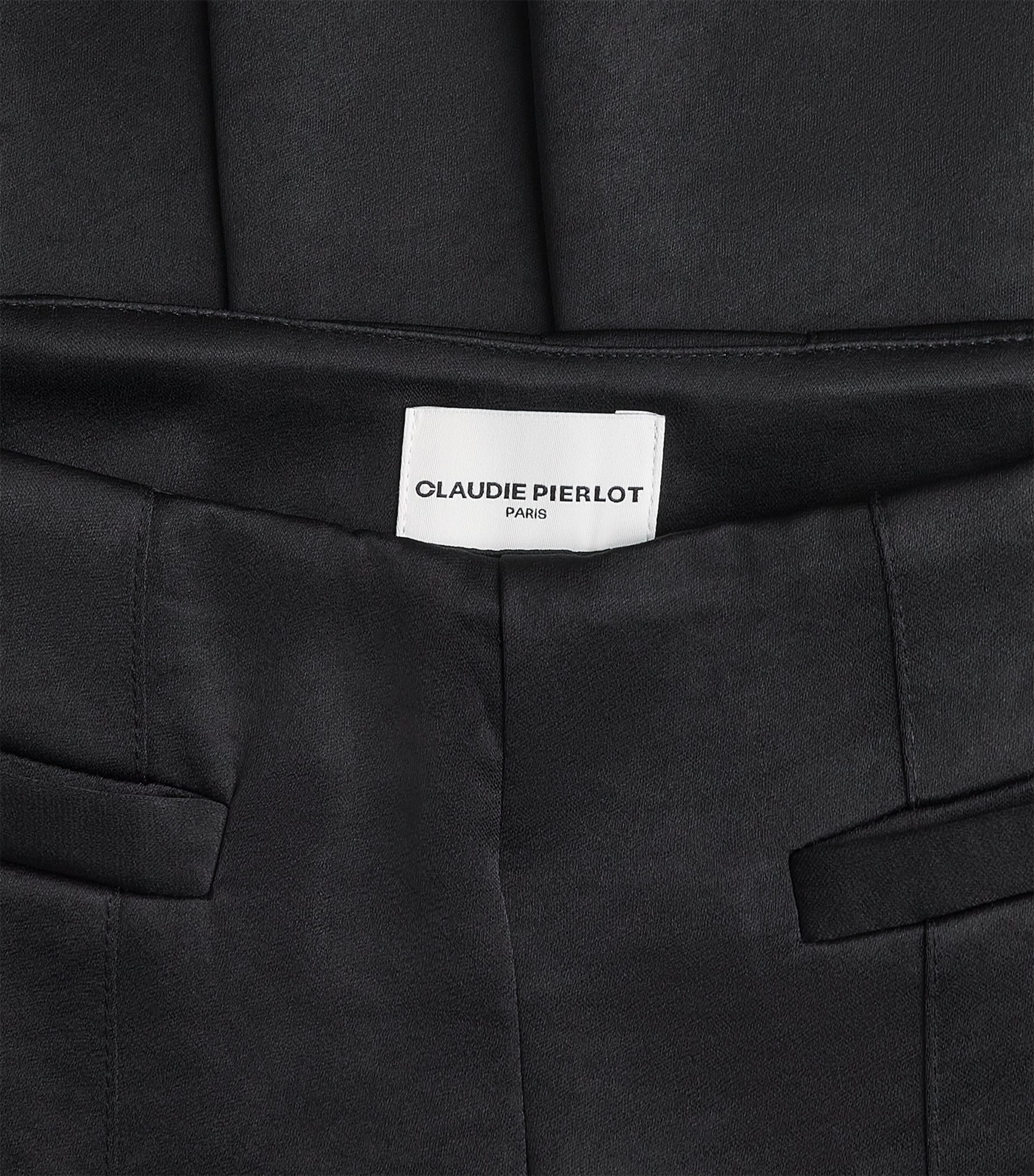 Satin Pleated Wide-Leg Trousers BLACK Image 5