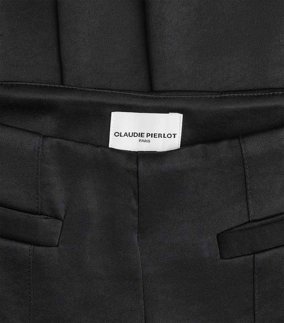 Satin Pleated Wide-Leg Trousers BLACK Image 5