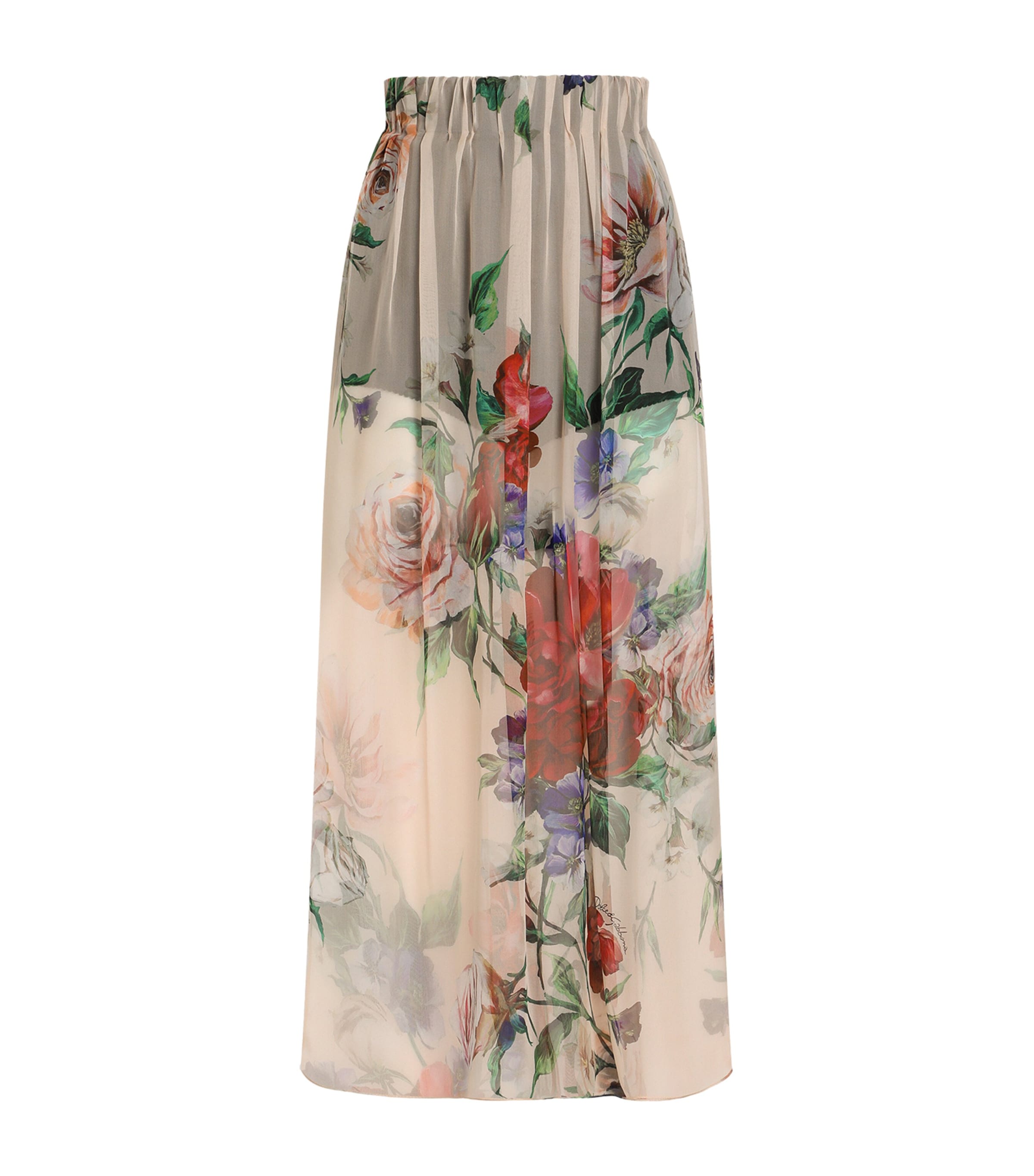 Dolce & Gabbana Pleated Floral Midi Skirt With Elasticated Waist