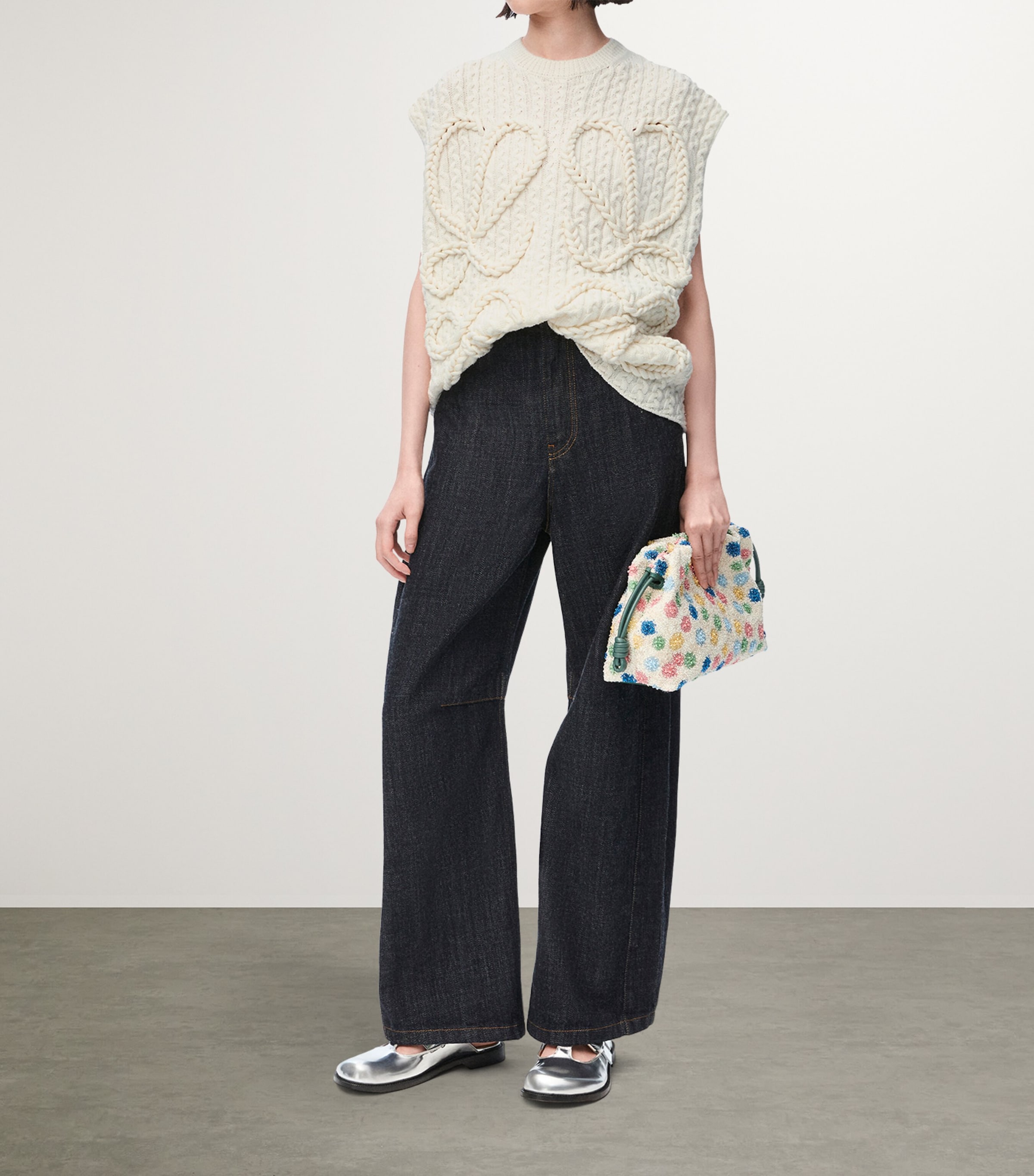 Wool Cable-Knit Anagram Sweater Vest WHITE Image 2