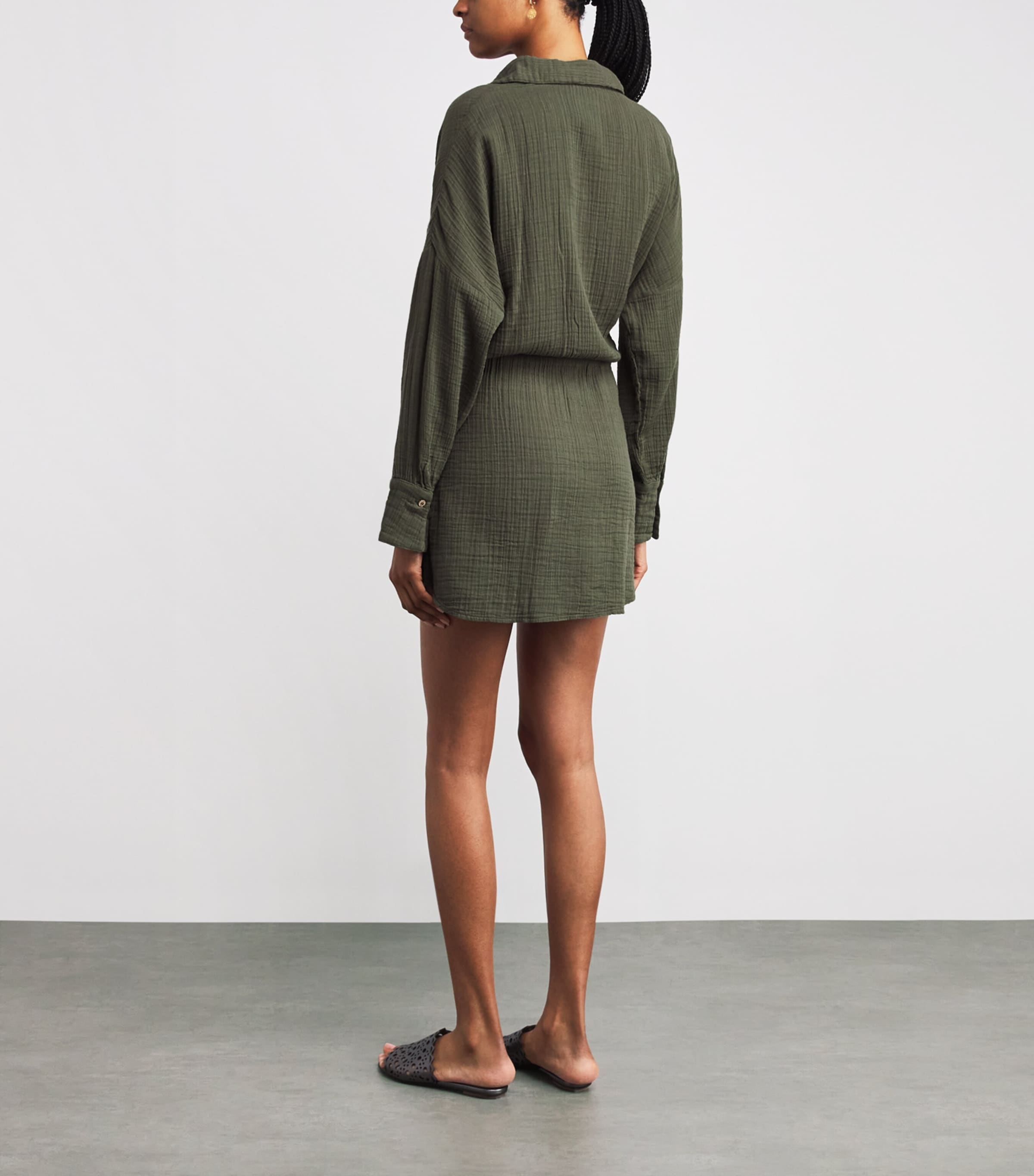 Cotton Sara Mini Shirt Dress OLIVE10 Image 3