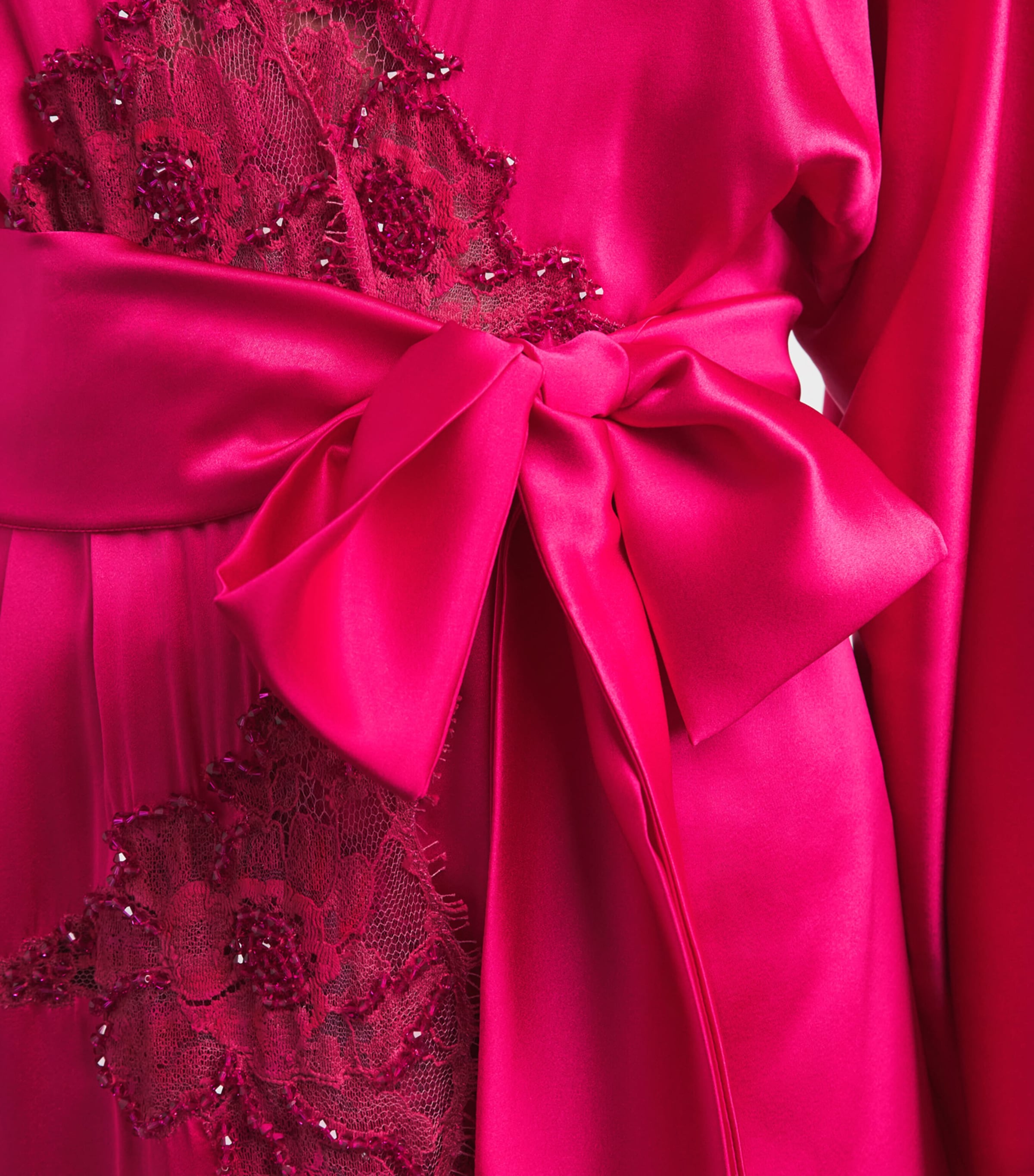 Rosamosario Womens Silk Embellished Robe Cherry Red Image 3