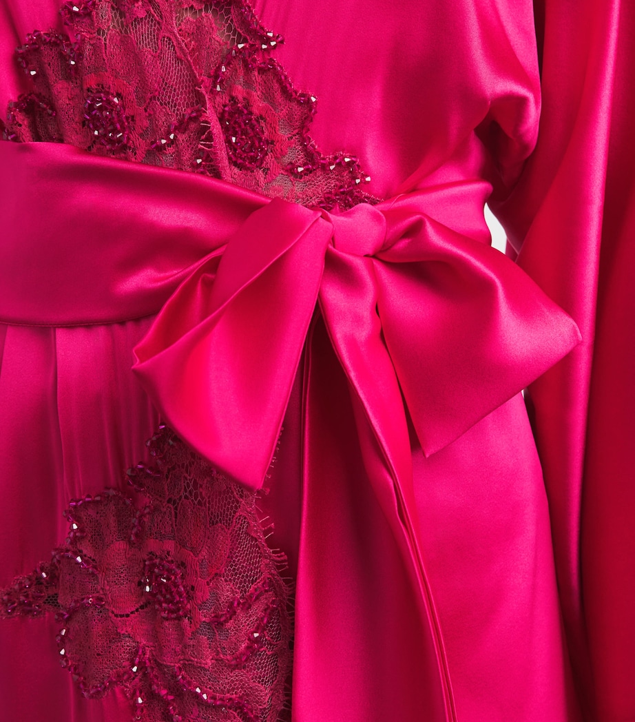 Rosamosario Womens Silk Embellished Robe Cherry Red Image 3