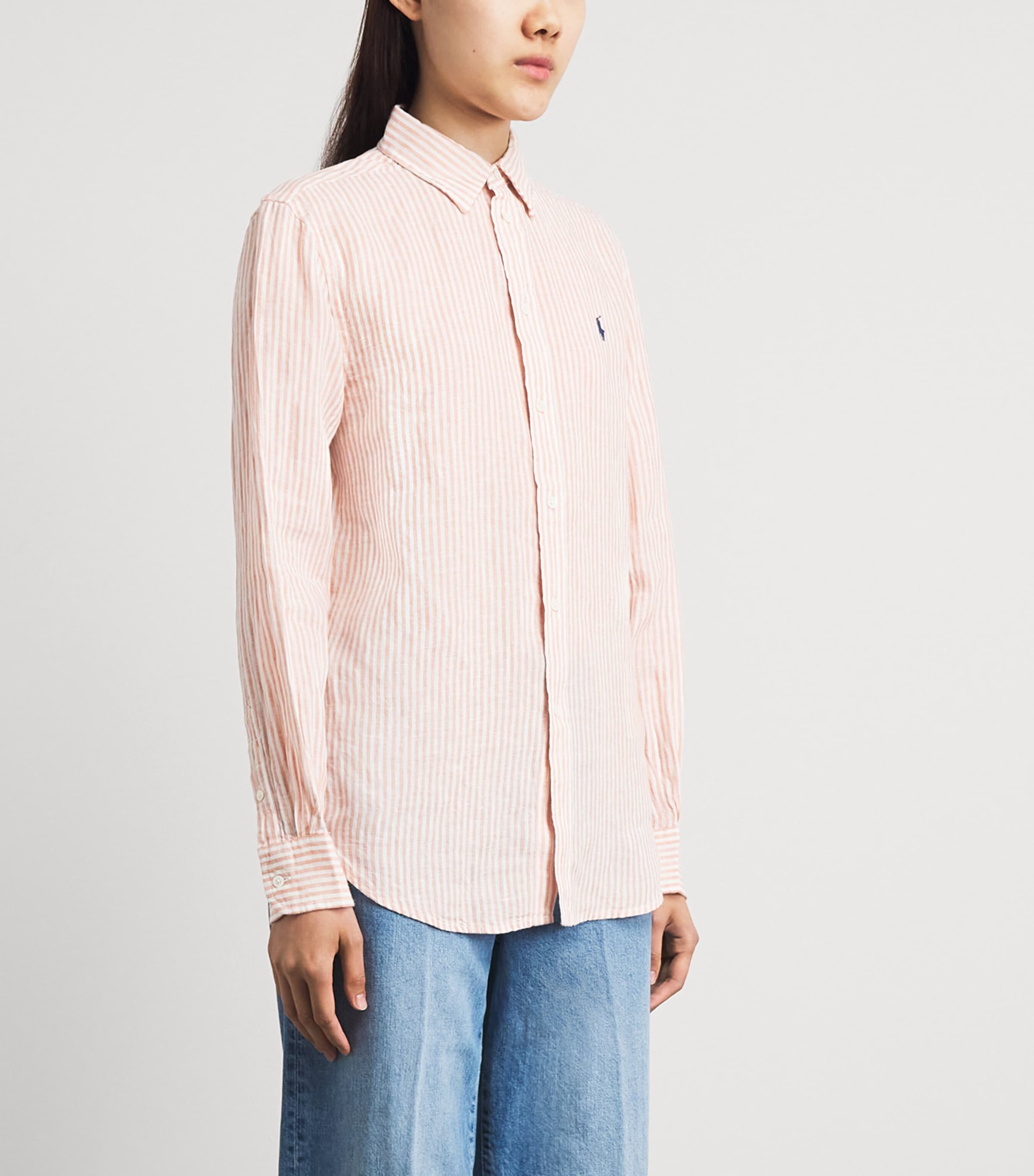 Polo Ralph Lauren Womens Linen Striped Classic Shirt Dr Mve Wht Image 4