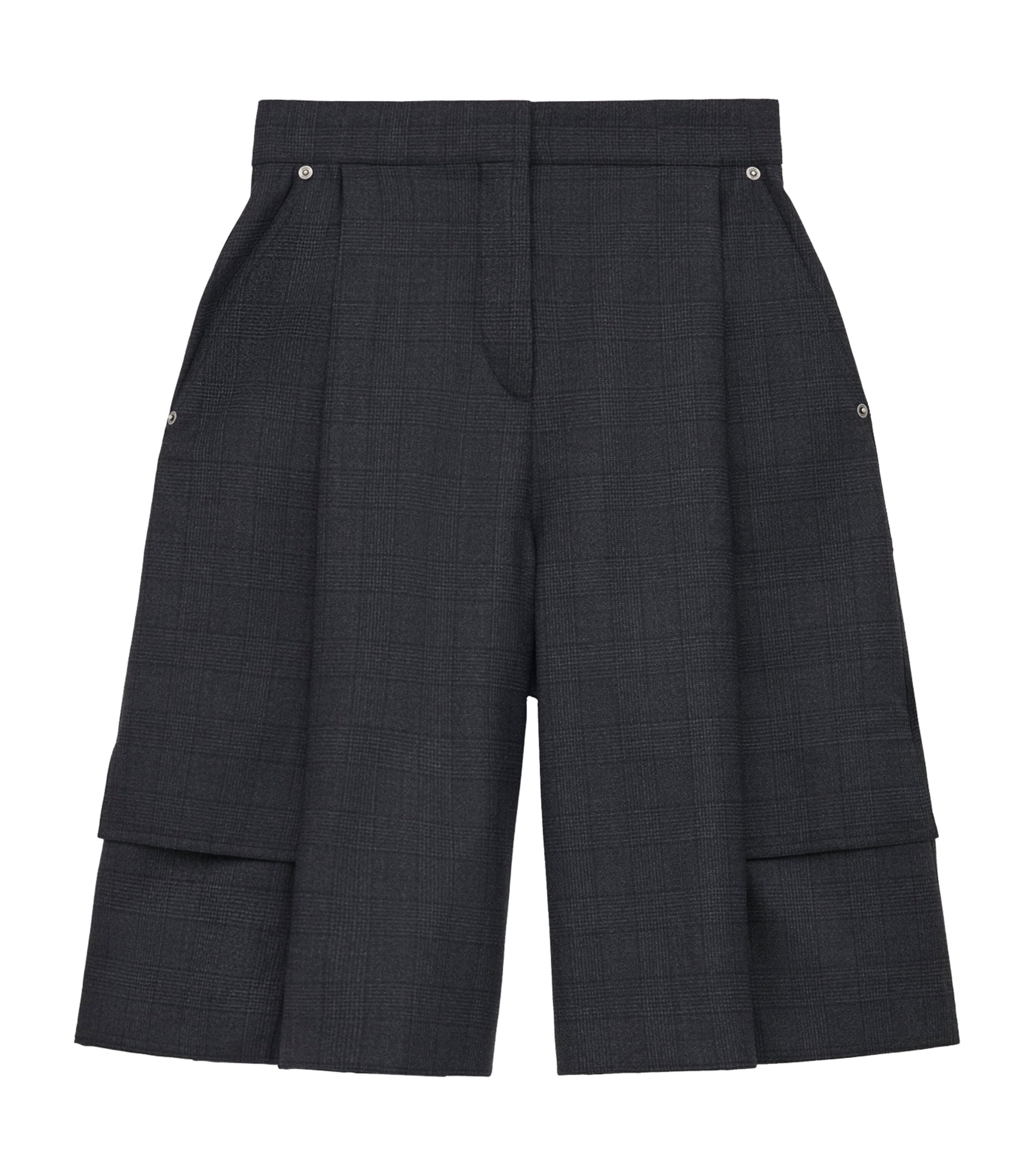 Loewe Wool-blend Check Cargo Shorts In Black
