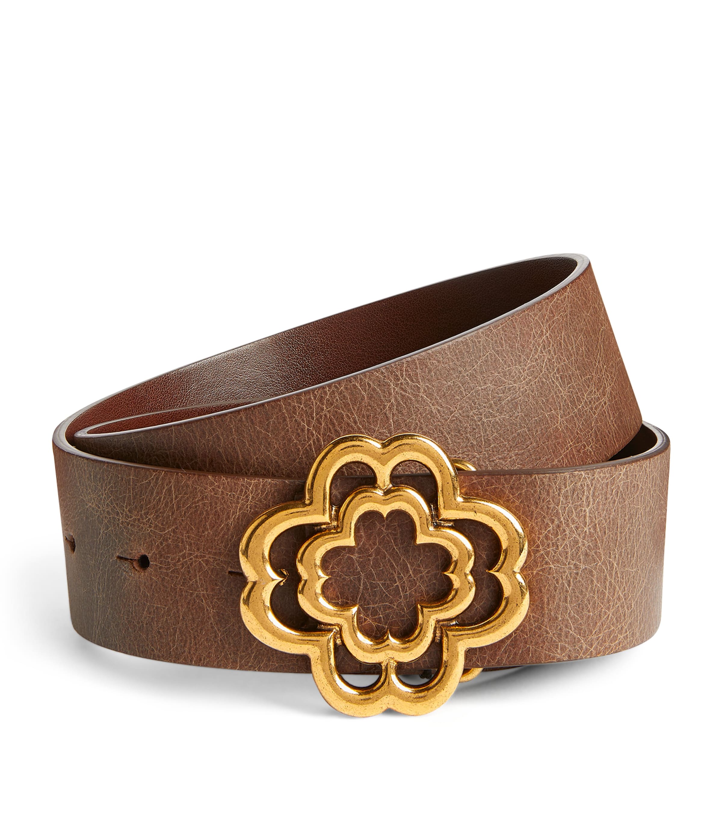 Shop Maje Leather Clover-buckle Belt In Brown