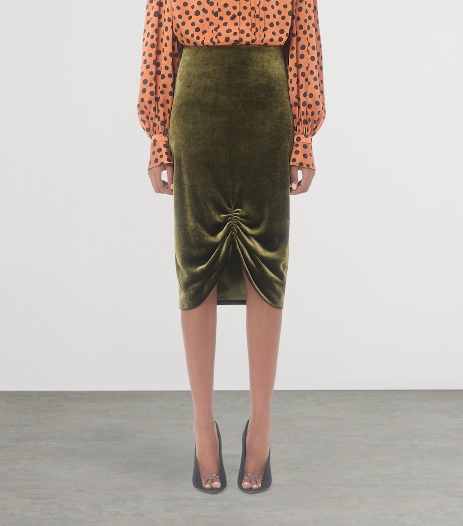 Valentino Womens Velvet Gathered Midi Skirt Image 2