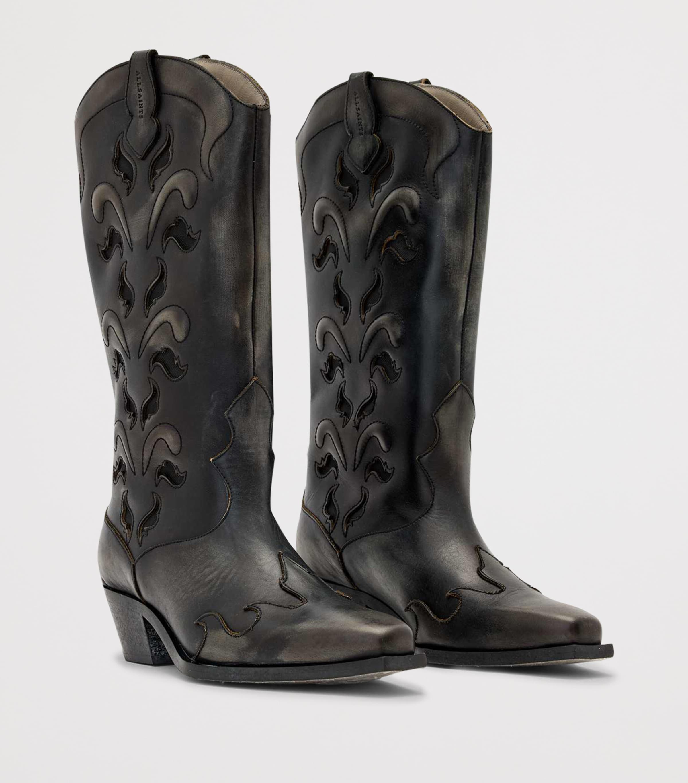 AllSaints Leather Dolly Cowboy Boots 47 Etch Dark Brown Image 2
