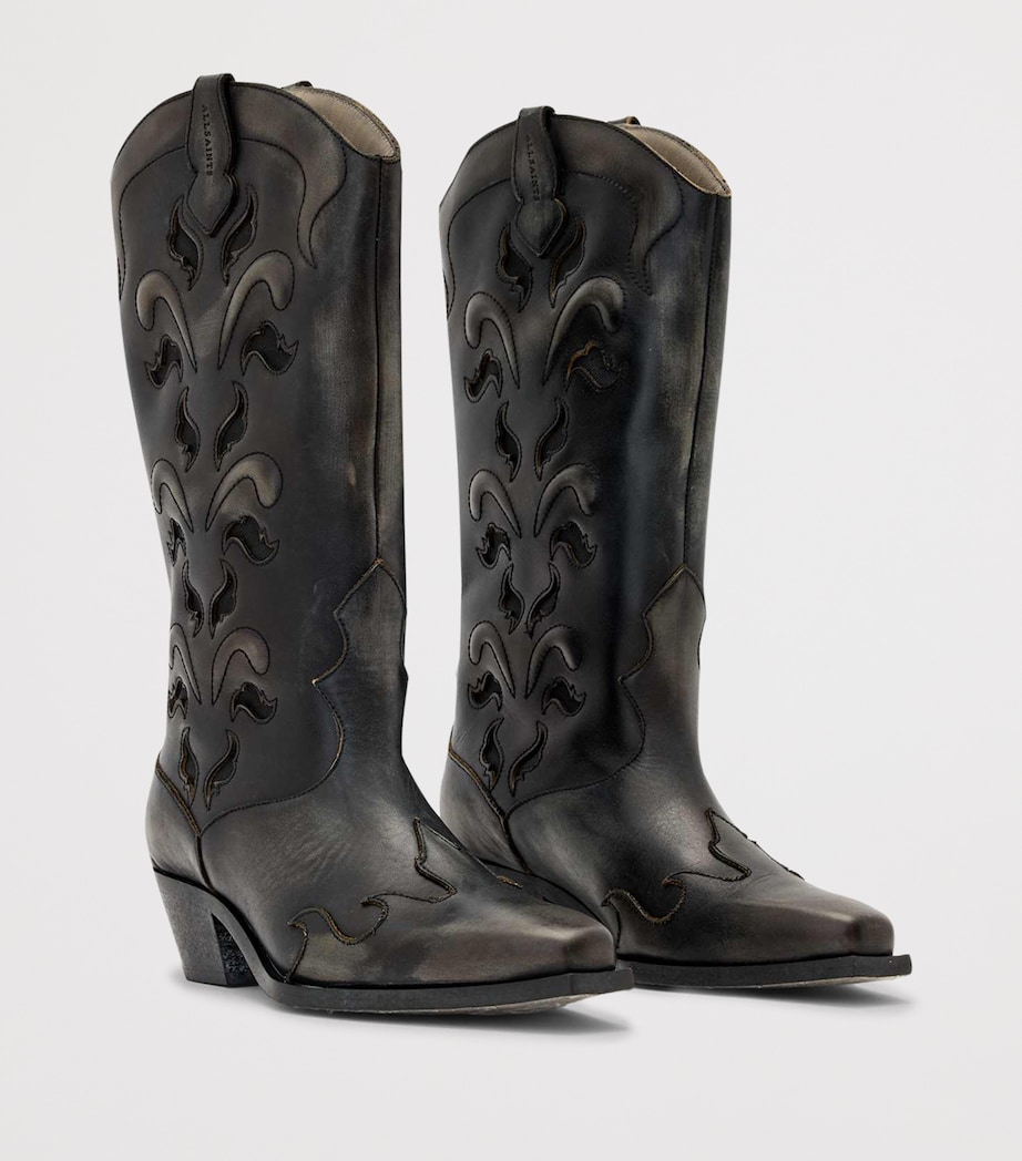 AllSaints Leather Dolly Cowboy Boots 47 Etch Dark Brown Image 2