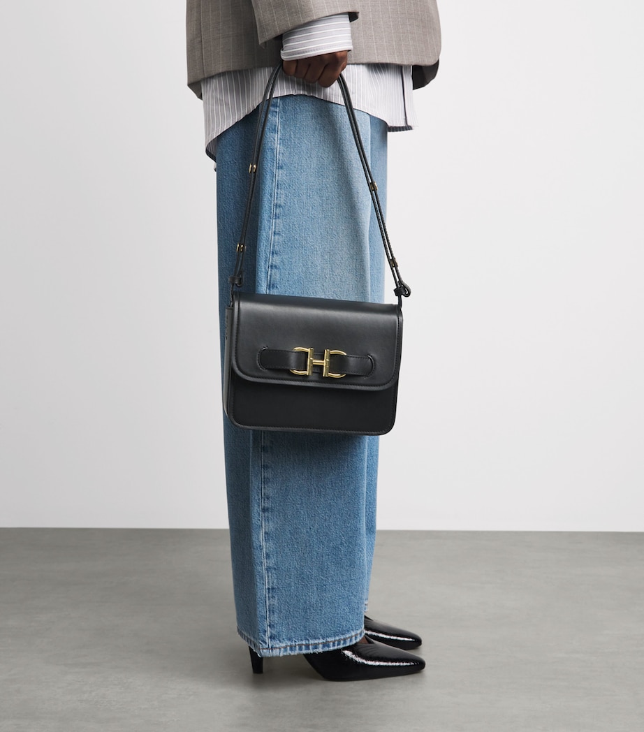 Harrods Leather Snaffle Cross-Body Bag Black Image 4