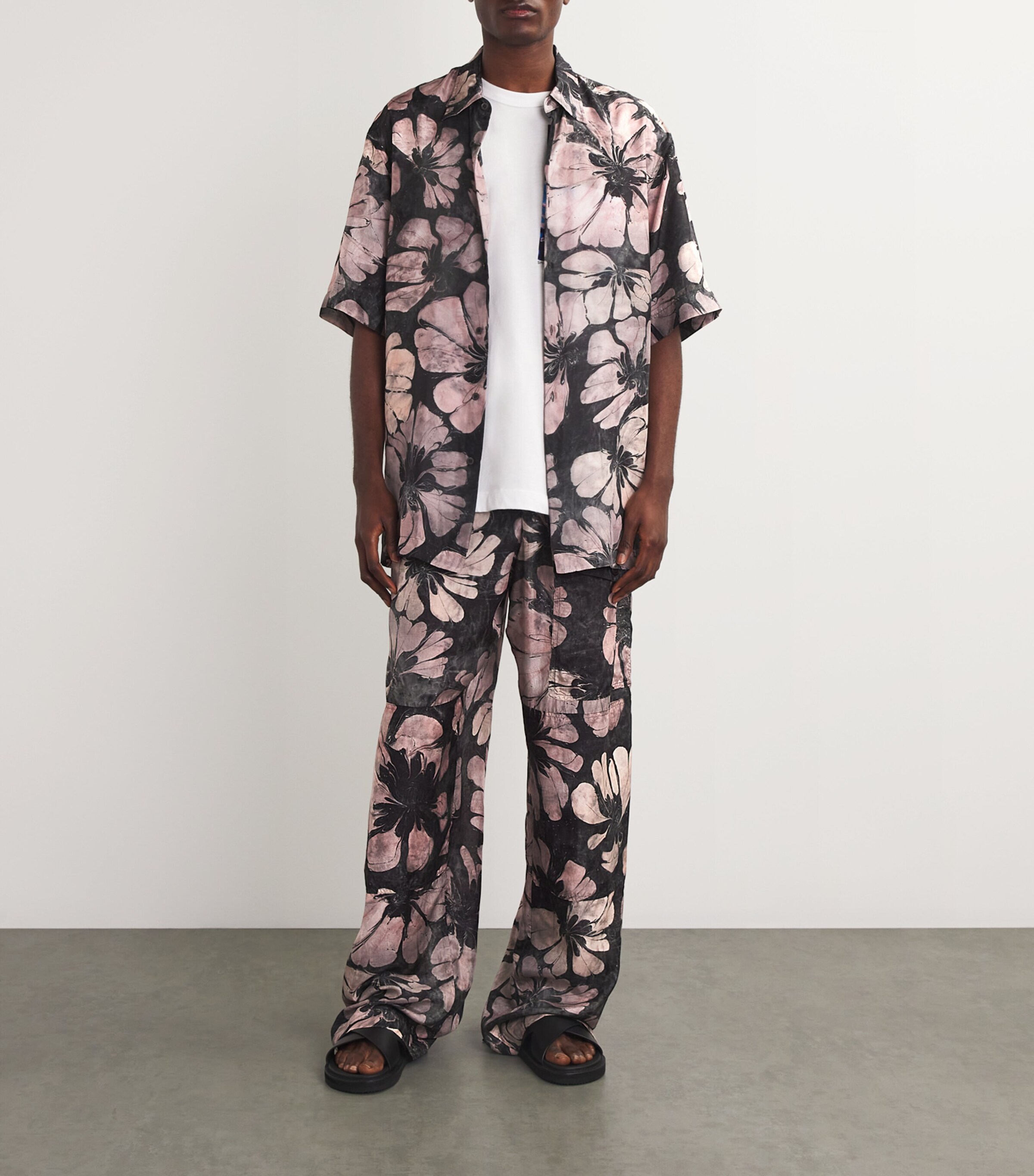 DRIES VAN NOTEN Pink Silk Floral Cargo Trousers | Harrods UK