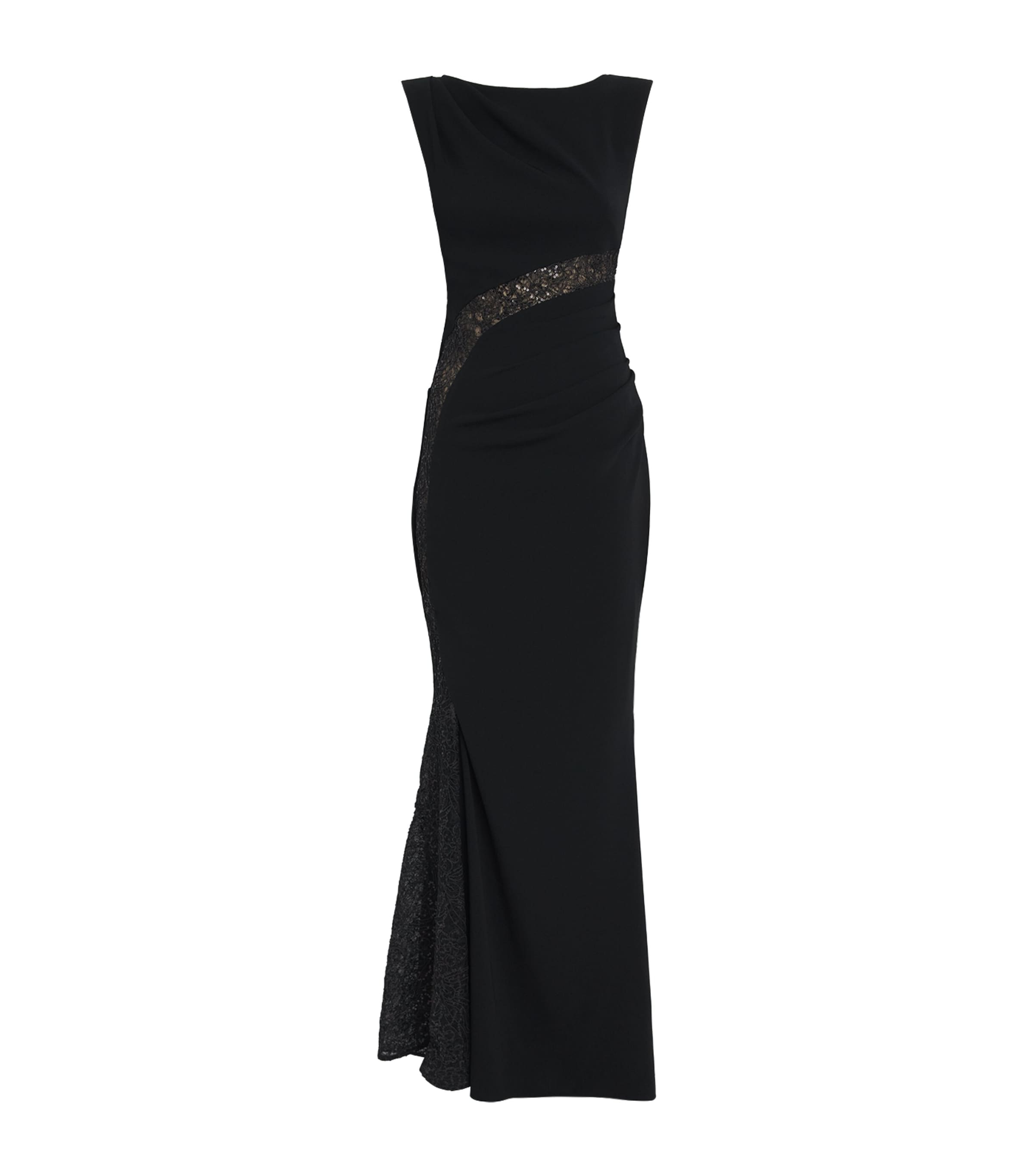 Talbot Runhof Womens Embellished Draped Gown Black Image 1