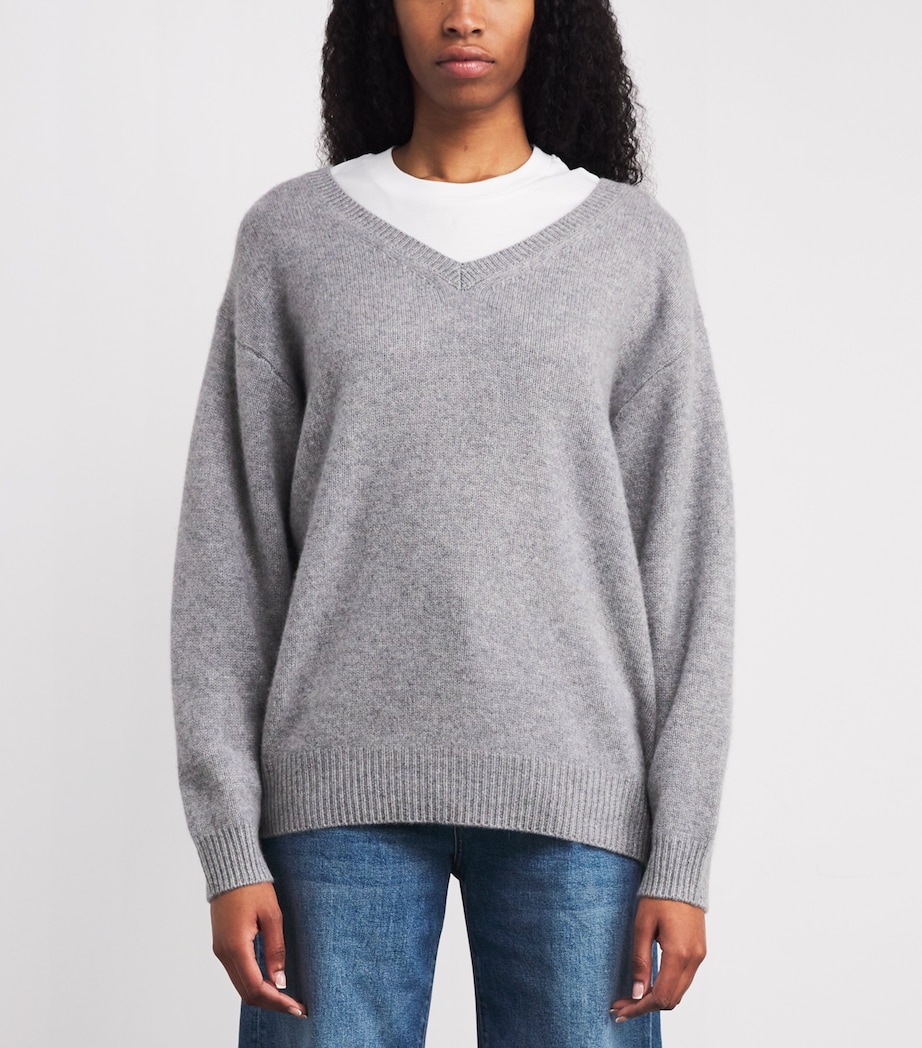 Brushed Cashmere V-Neck Sweater HEATHER GREY Image 3
