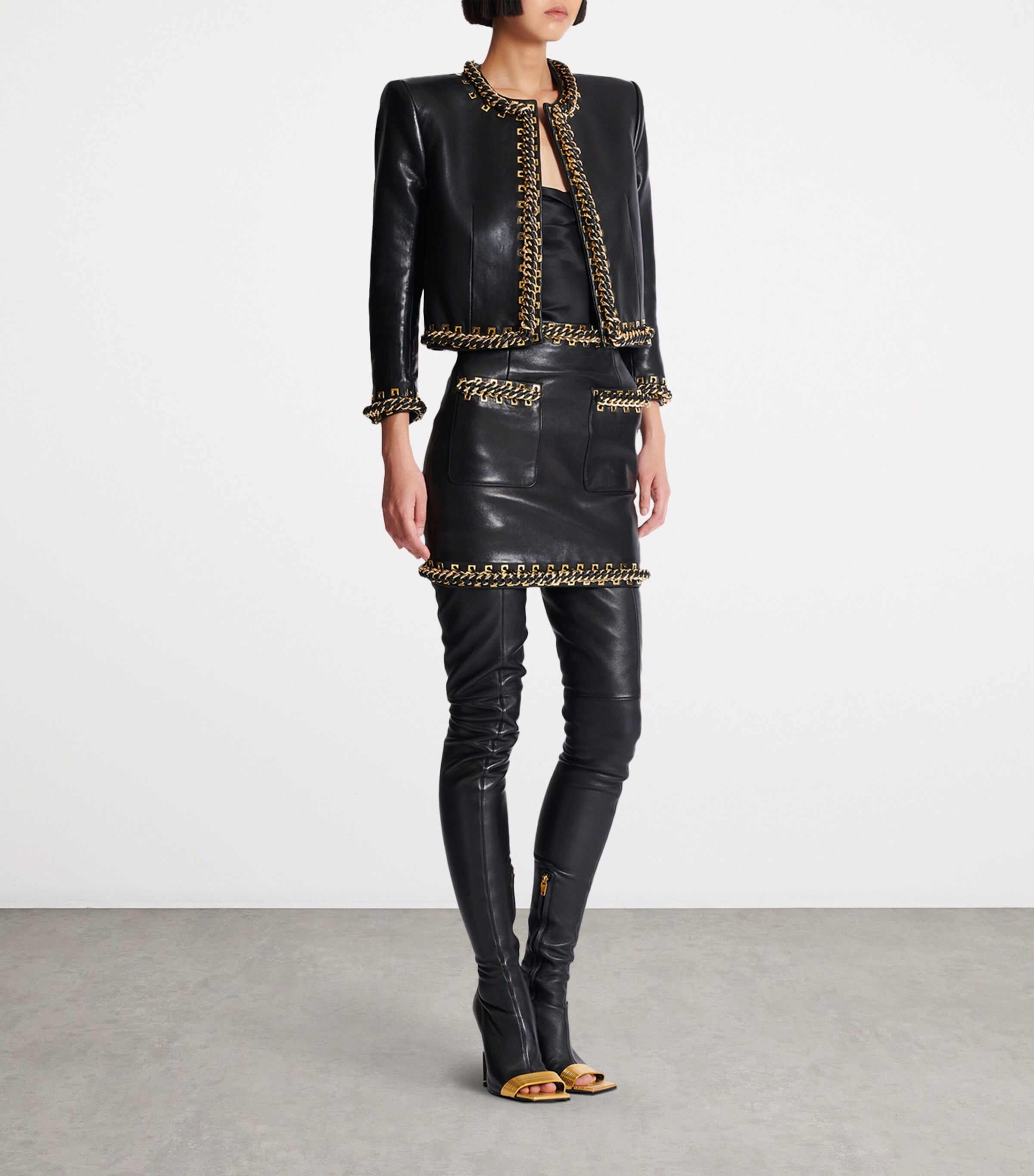 Leather Chain-Detail Jacket EAD NOIR/OR Image 7