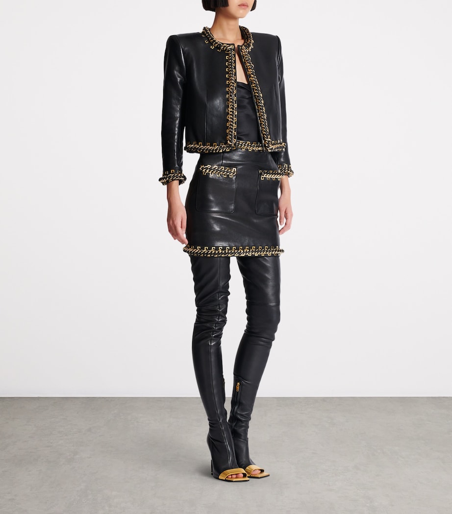 Leather Chain-Detail Jacket EAD NOIR/OR Image 7