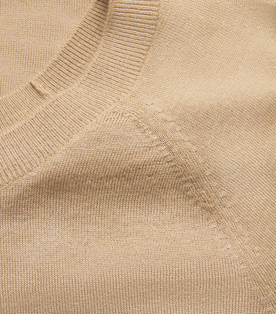 MM Womens Wool-Cashmere Short-Sleeve Sweater Beige Image 6