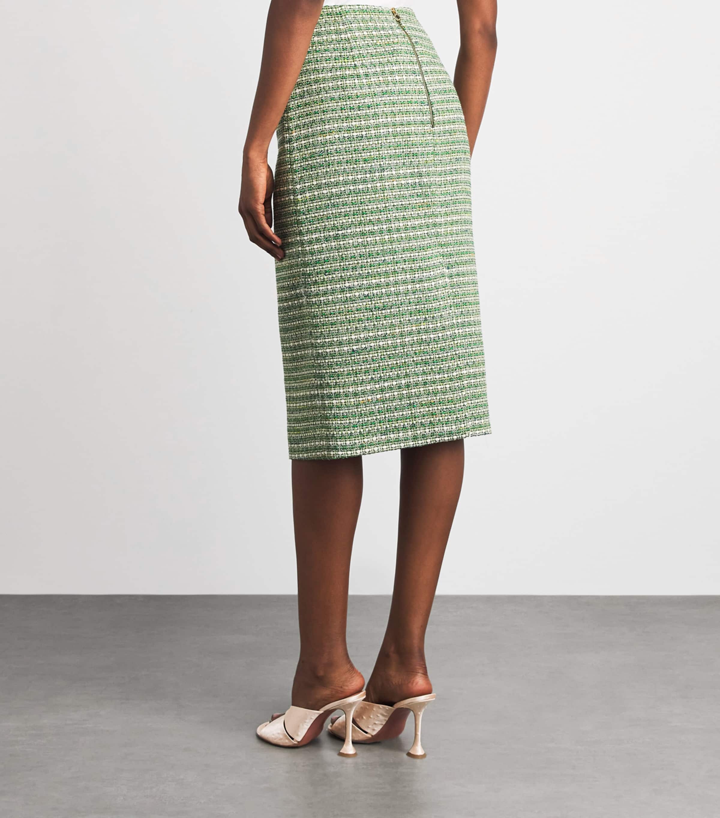 Carolina Herrera Womens Tweed Pencil Skirt Green Multi Image 5