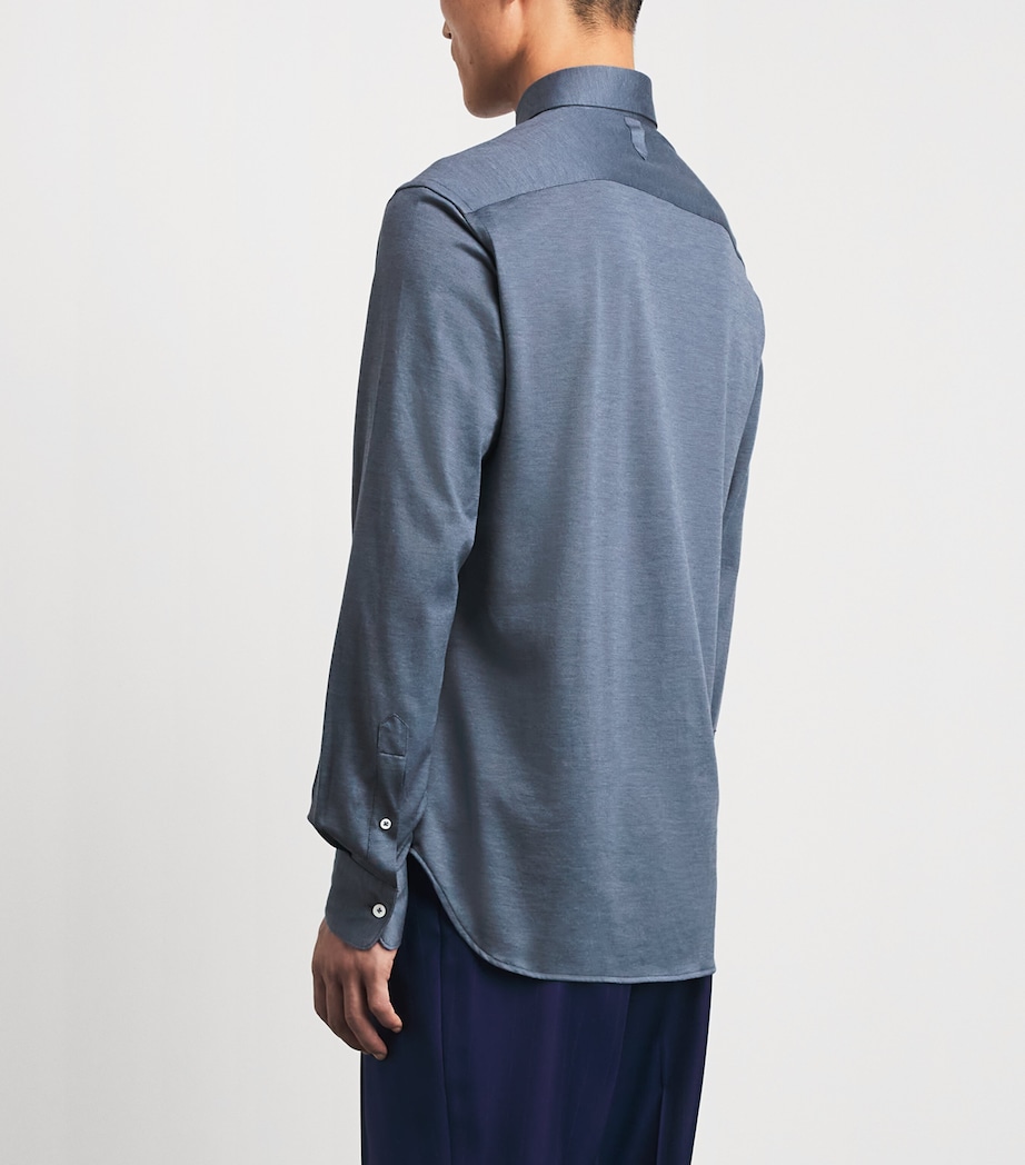 Canali Mens Cotton-Lyocell Jersey Shirt Blue Image 5
