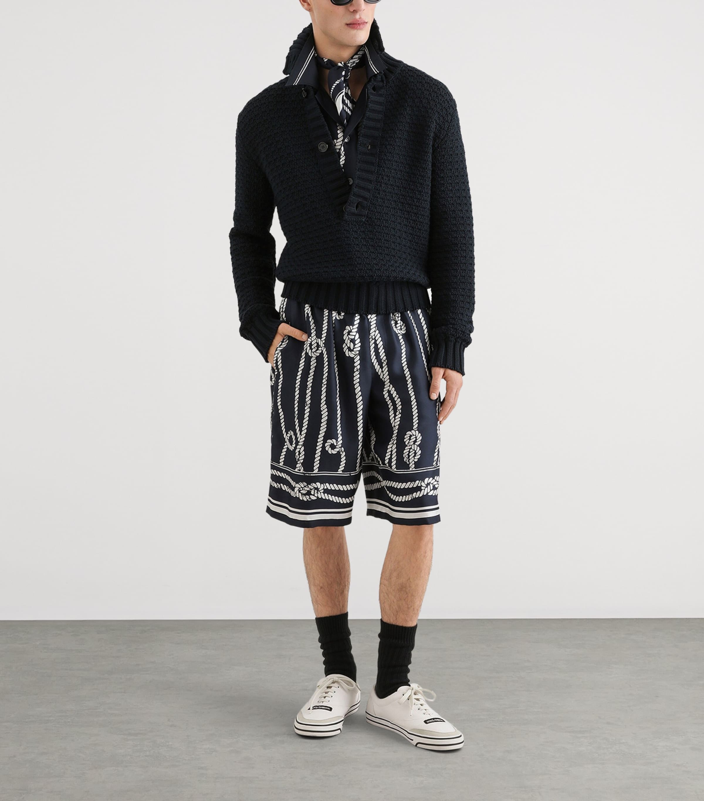 Dolce&Gabbana Mens Silk Marina Shorts Corde F.blu Na Image 2
