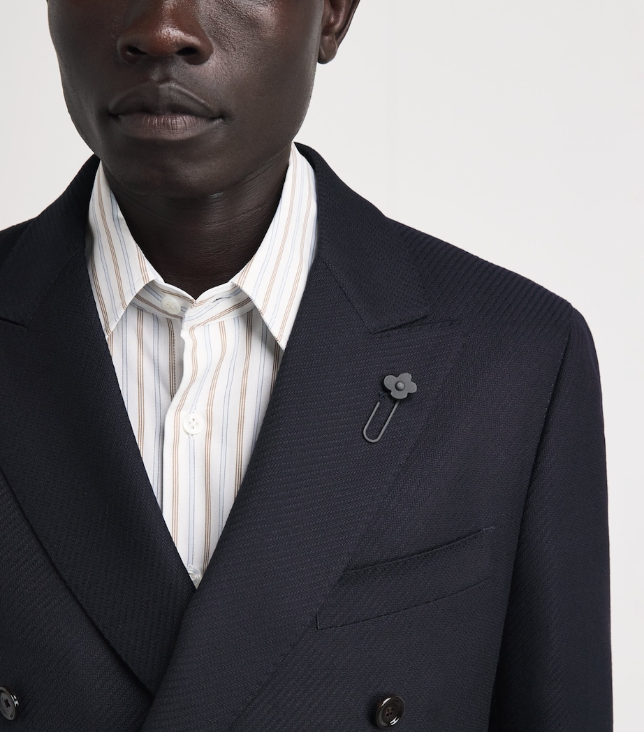 Lardini Mens Wool Double-Breasted Blazer Navy Image 3