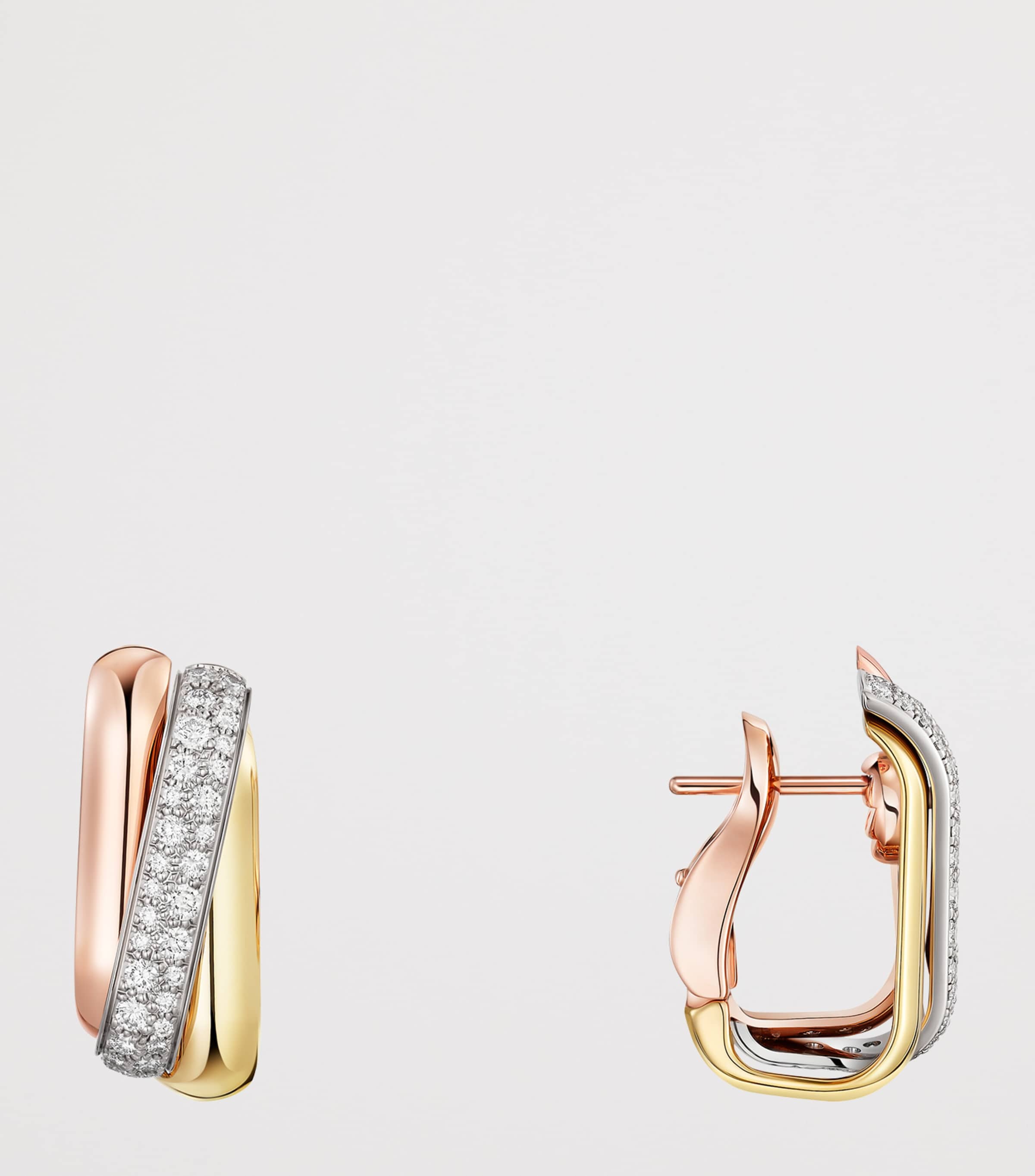 Cartier White, Rose, Yellow Gold and Diamond Trinity Box Earrings Mixed Gold Image 5