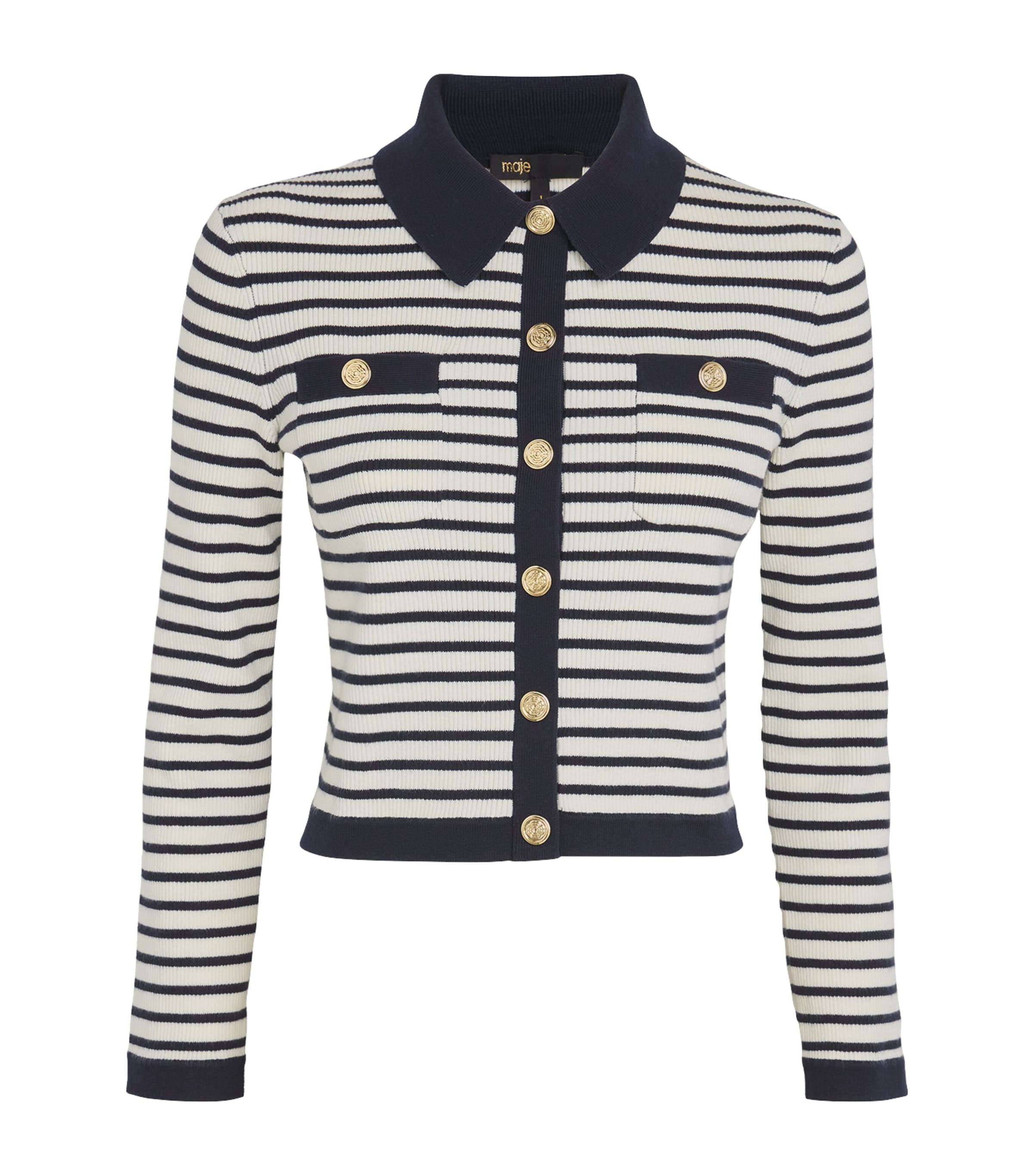 Maje Cotton-blend Striped Cardigan In Blue