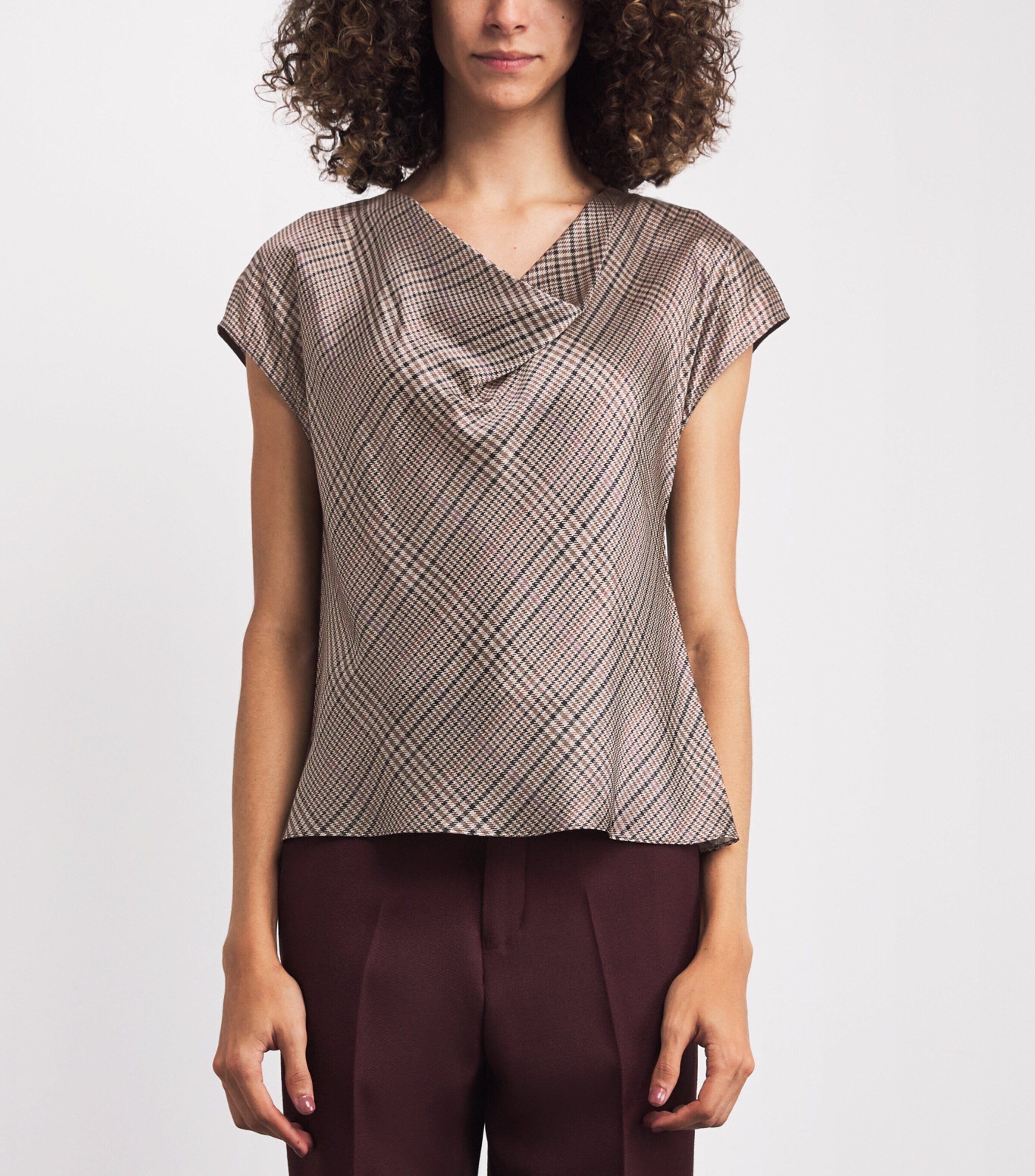 Vince Womens Silk Cowl-Neck Blouse Multi Plaid Image 3