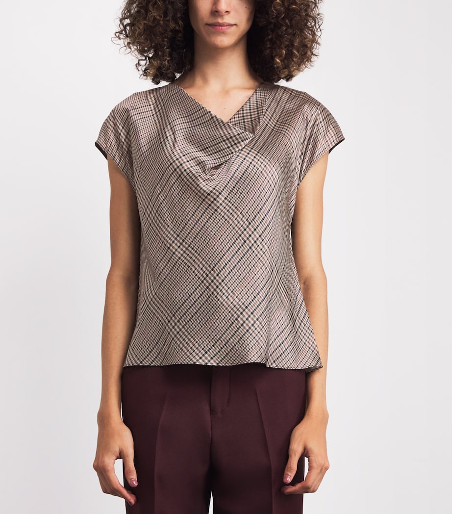 Silk Cowl-Neck Blouse MULTI PLAID-983MUP Image 3