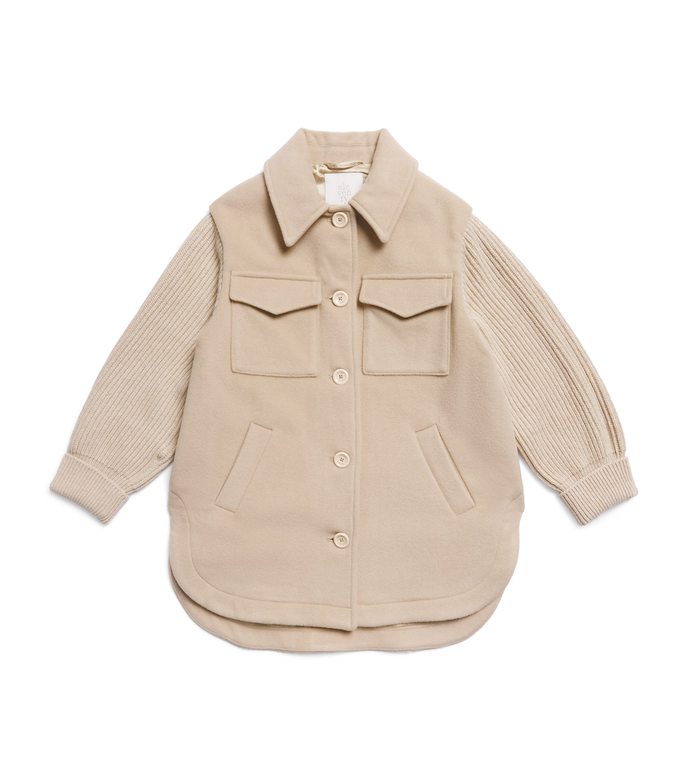 Eleventy Wool-blend Knitted-sleeve Coat In Neutral